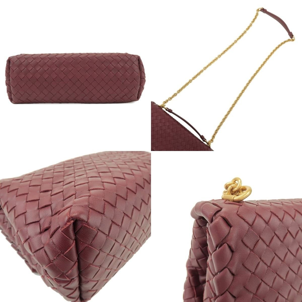 Bottega Veneta Bottega Veneta Intrecciato Lambskin Flap Bag Burgundy Size ONE SIZE - 3 Thumbnail