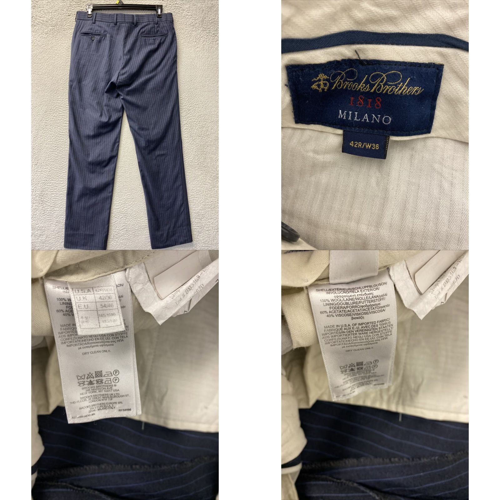 Brooks Brothers Milano Fit Dress Pants Men 36 Waist Wool Gray Blue Business  Trousers 34 Inseam