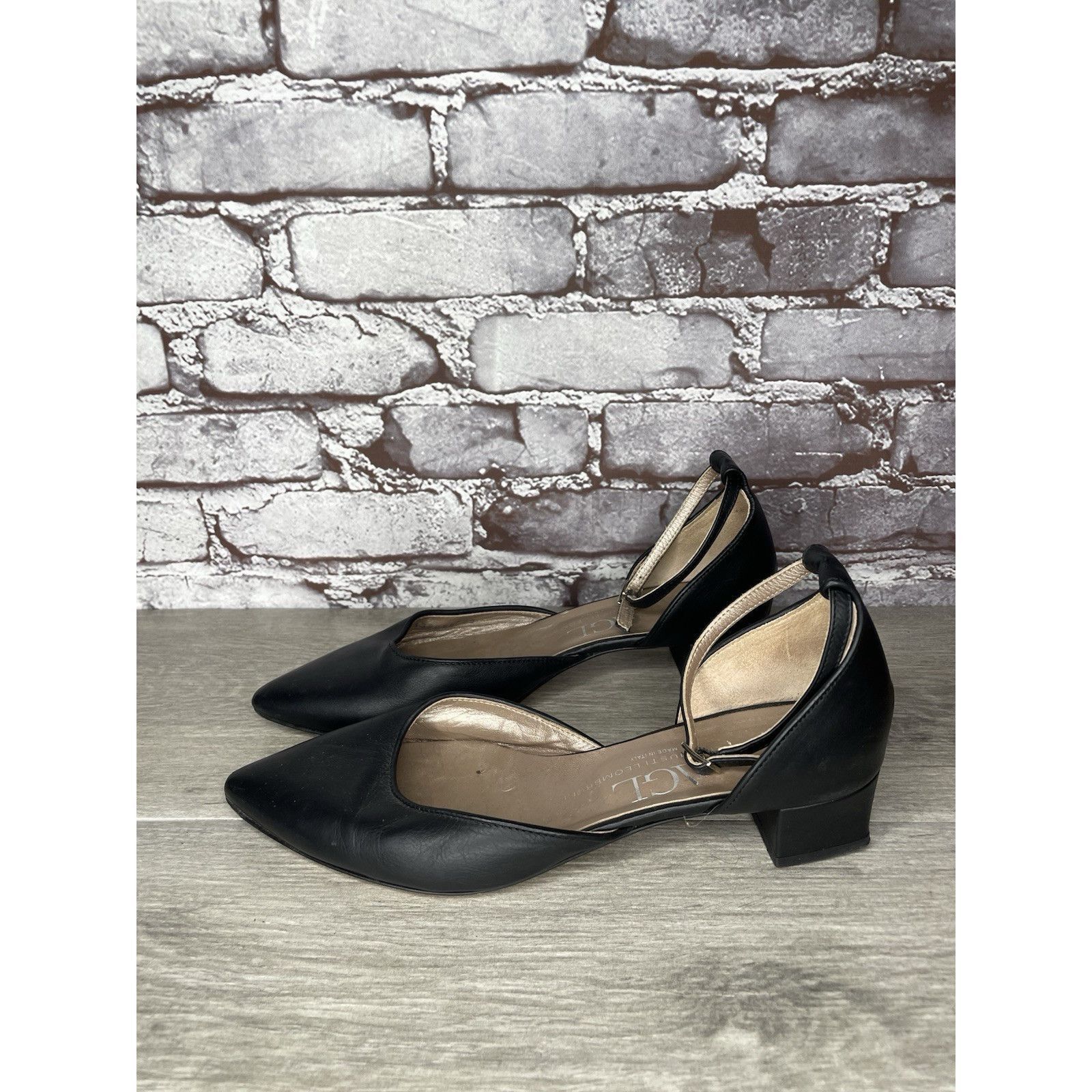 AGLINI AGL Attilio Giusti Leombruni Black Leather Pointed Strap Hee Size US 8.5 / IT 38.5 - 23 Thumbnail