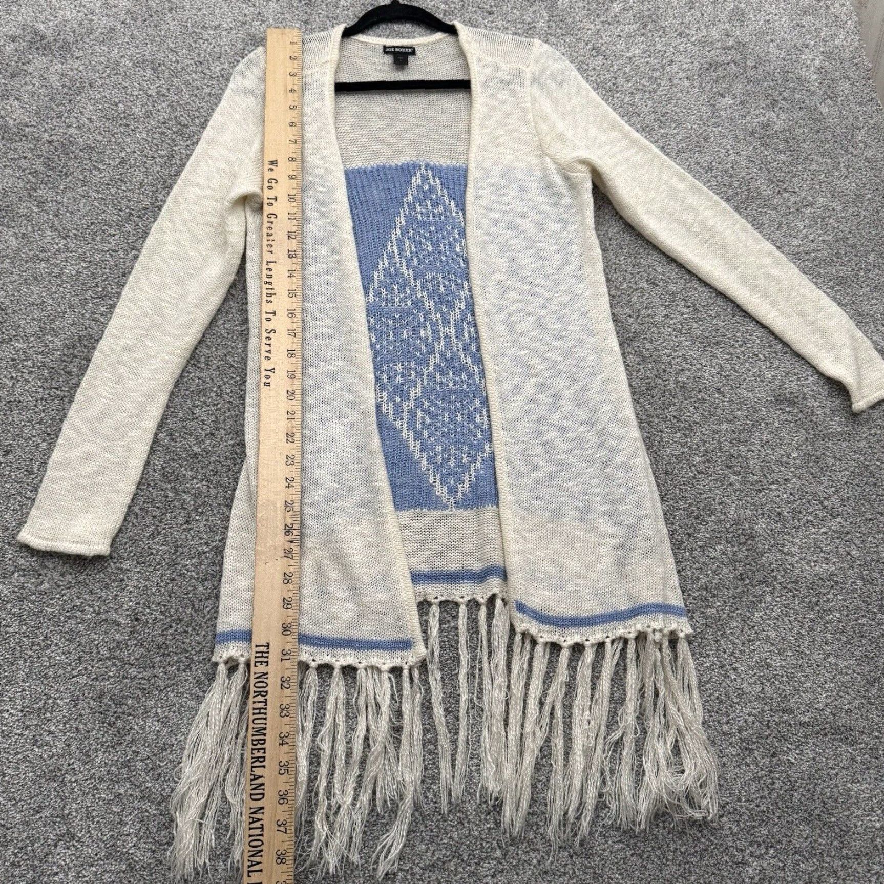 Joe Boxer VINTAGE Retro 70s Cardigan Large Women Wool Knit Fringed Hippie Woodstock Boho Western Phoebe Friends Ivory Cream 75% Acrylic 25% Cotton Size L / US 10 / IT 46 - 2 Thumbnail