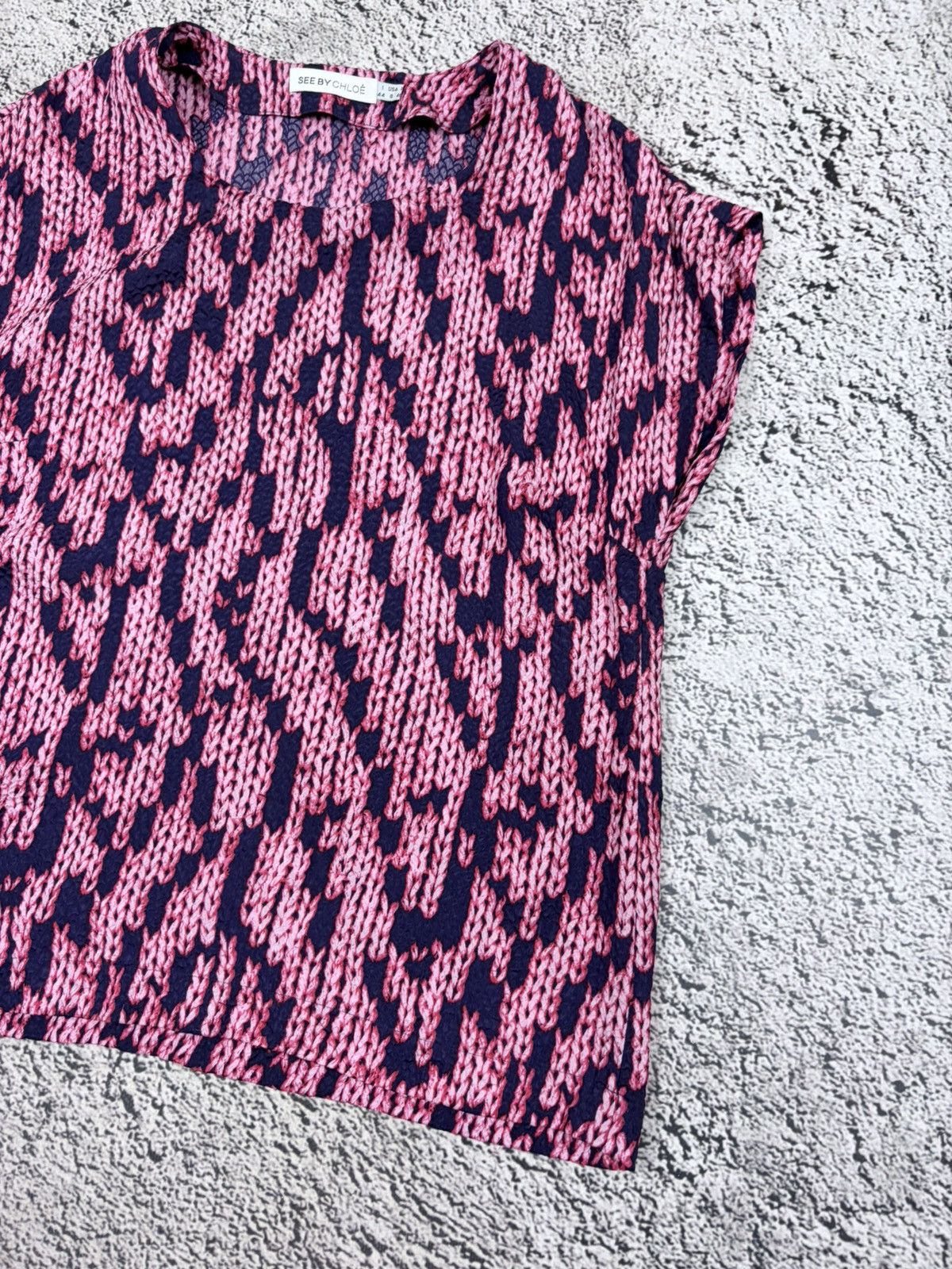 Chloe See By Chloe 100% Silk Trompe L'oeil Knit Print Top IT44 Size M / US 6-8 / IT 42-44 - 3 Thumbnail