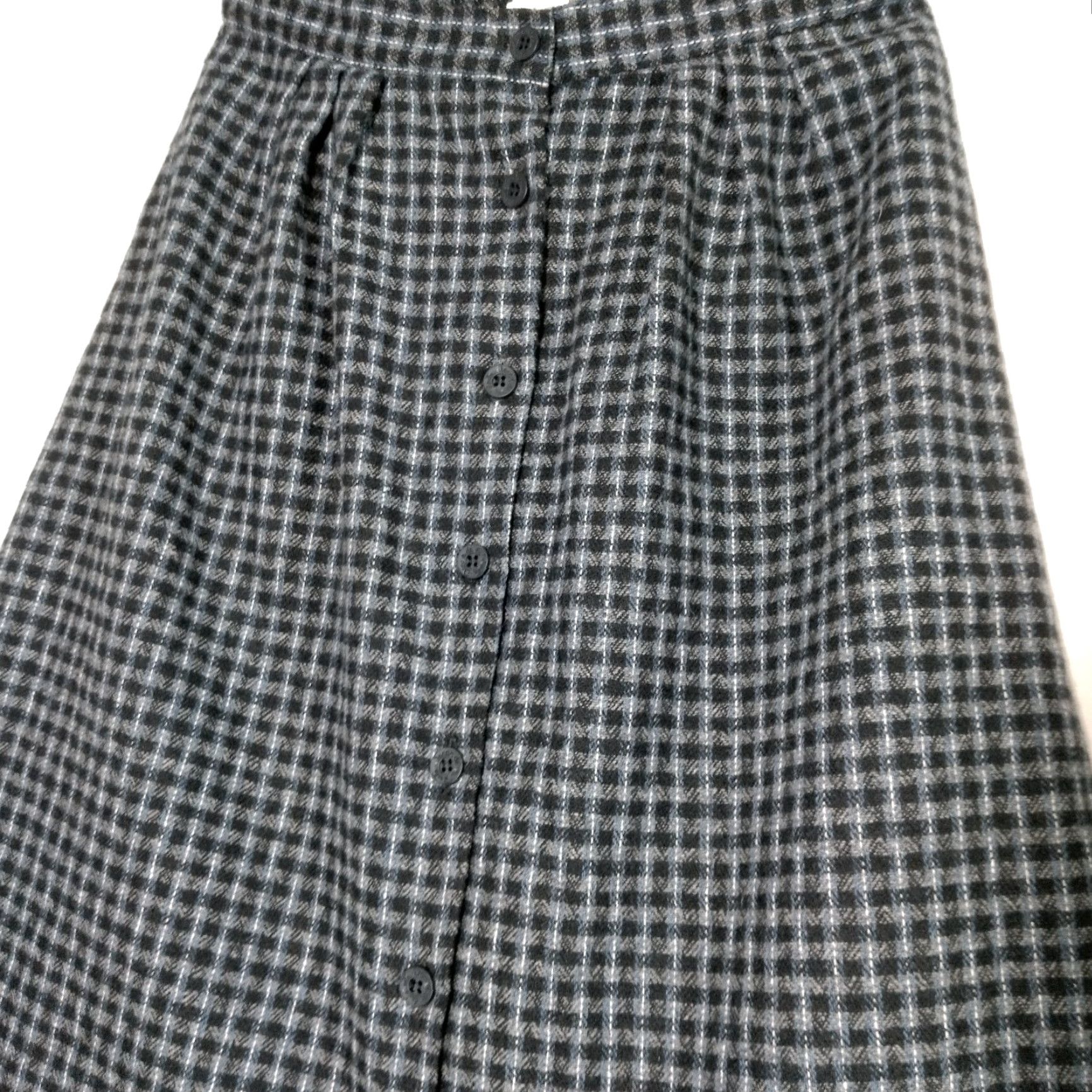 Oscar De La Renta VINTAGE Oscar de la Renta Skirt Women's Midi A-Line Plaid Wool Blend Button Front Size 9/10 Black Gray Blue Fall Winter Size 30" / US 8 / IT 44 - 4 Thumbnail