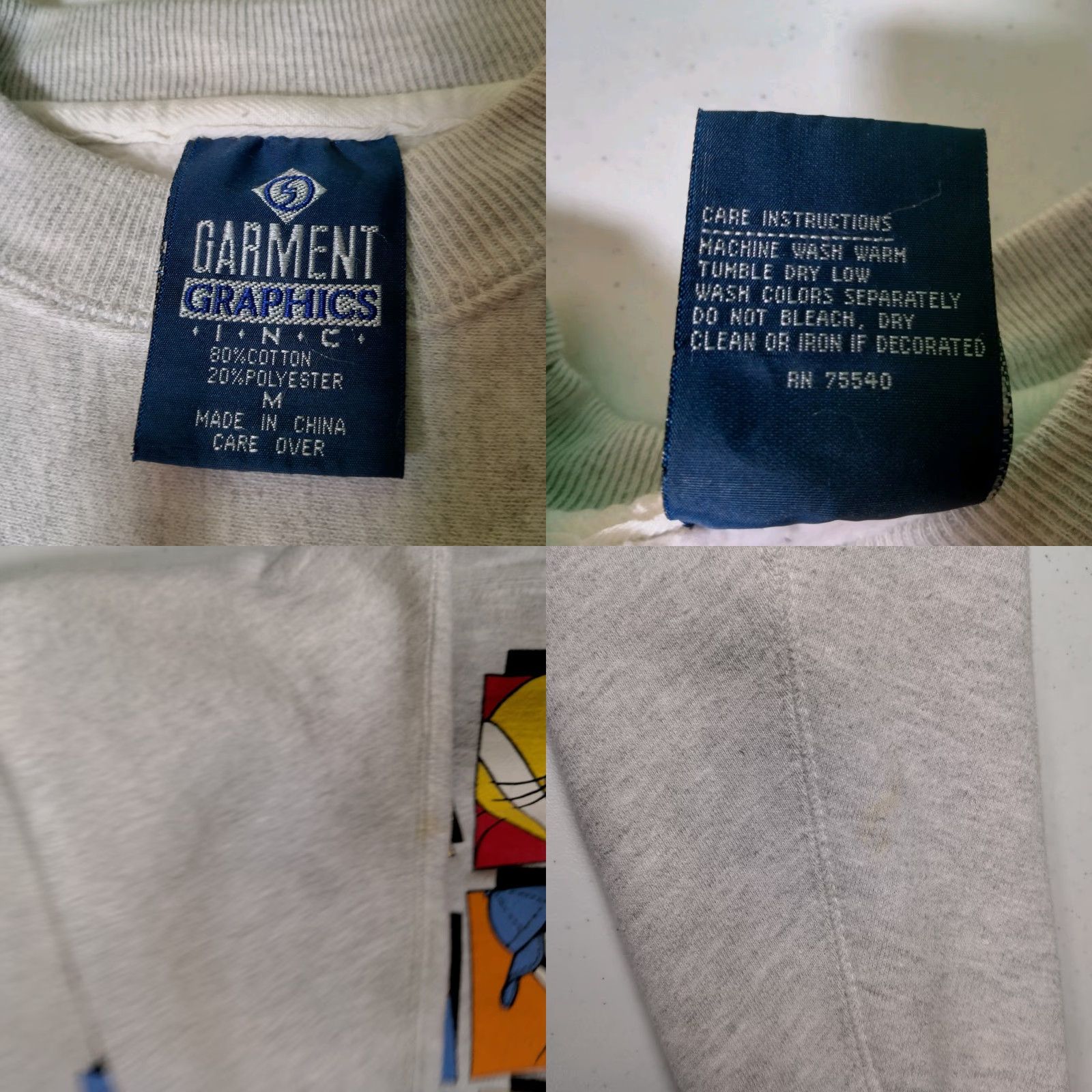Vintage VINTAGE Garment Graphics 90s Bugs Bunny Sweatshirt Adult Medium Gray Graphic Print Crew Neck Mens Size US M / EU 48-50 / 2 - 8 Thumbnail