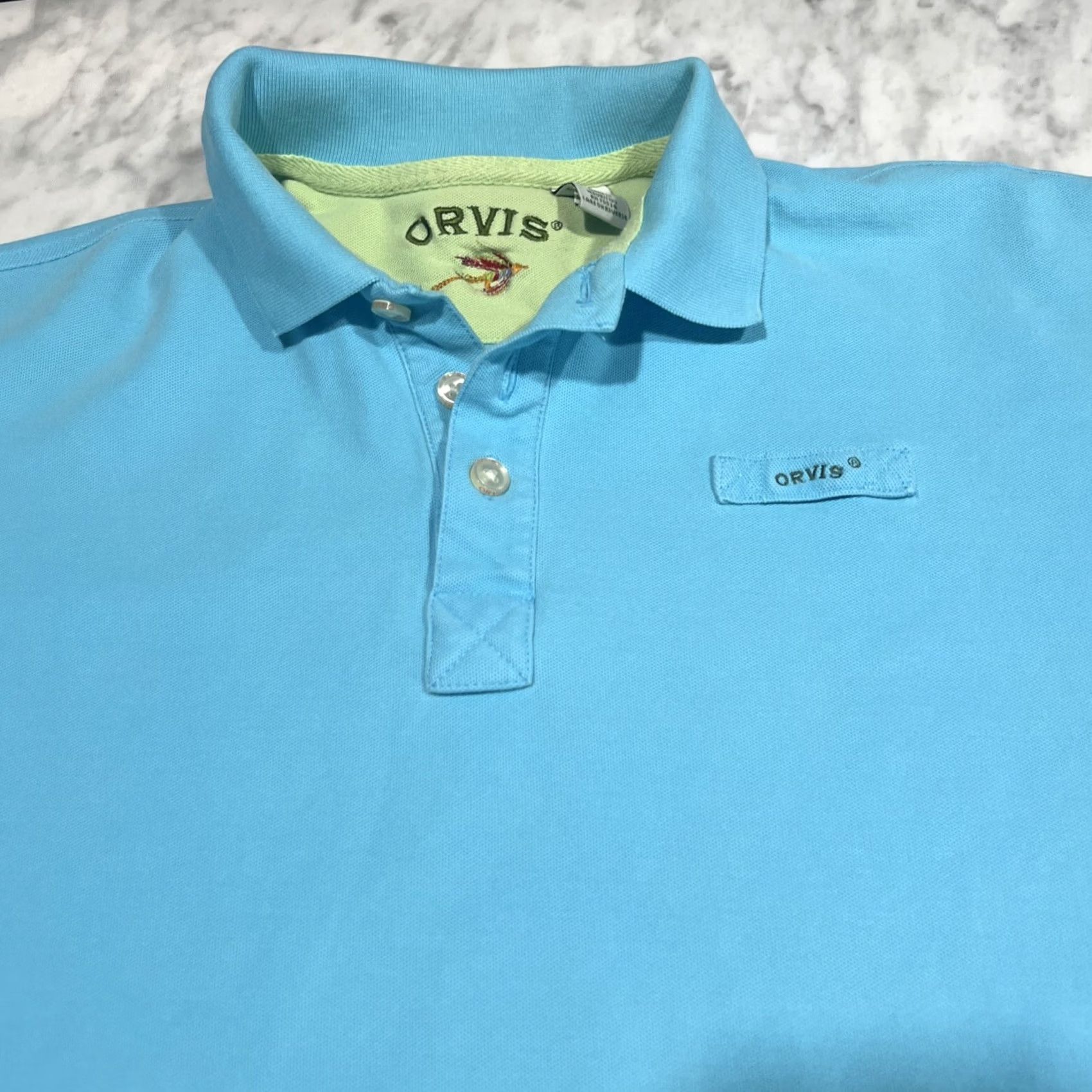 Orvis Orvis Polo Shirt Mens Large Fly Fishing Heavy Cotton Blue Green Trim Buttons Polo Golf Shirt Mens Regular Size L Blue Size US L / EU 52-54 / 3 - 2 Thumbnail