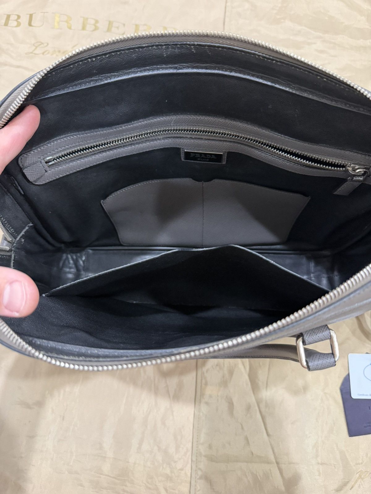 Prada PRADA Saffiano Leather Bicolor Briefcase- Grey/Blue Size ONE SIZE - 7 Thumbnail