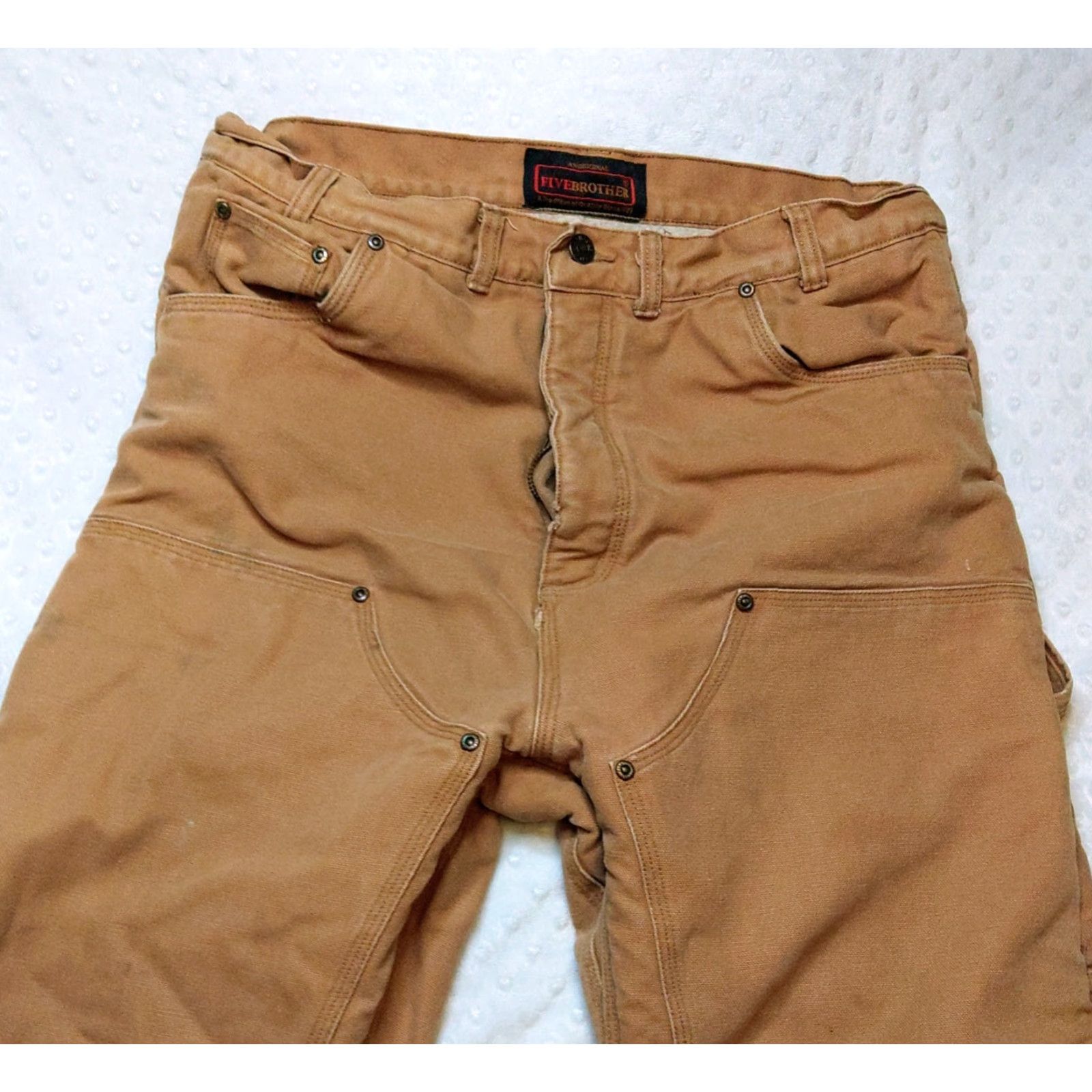 Doublet FIVEBROTHER Pants Men 36x32 Brown Sherpa Insulated Double Knee Flat Front Carpenter Workwear Pants Mens Straight Leg Cargo 5-Pocket Beige Brown Size US 36 / EU 52 - 4 Thumbnail