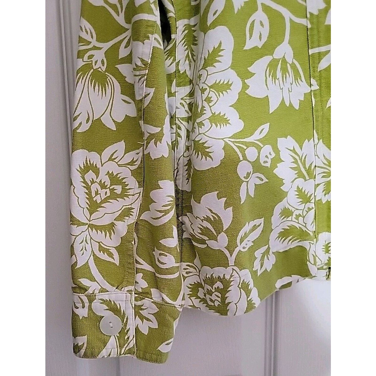 Coldwater Creek Coldwater Creek Women LG Green Floral Button Cotton Jacket Size L / US 10 / IT 46 - 6 Thumbnail