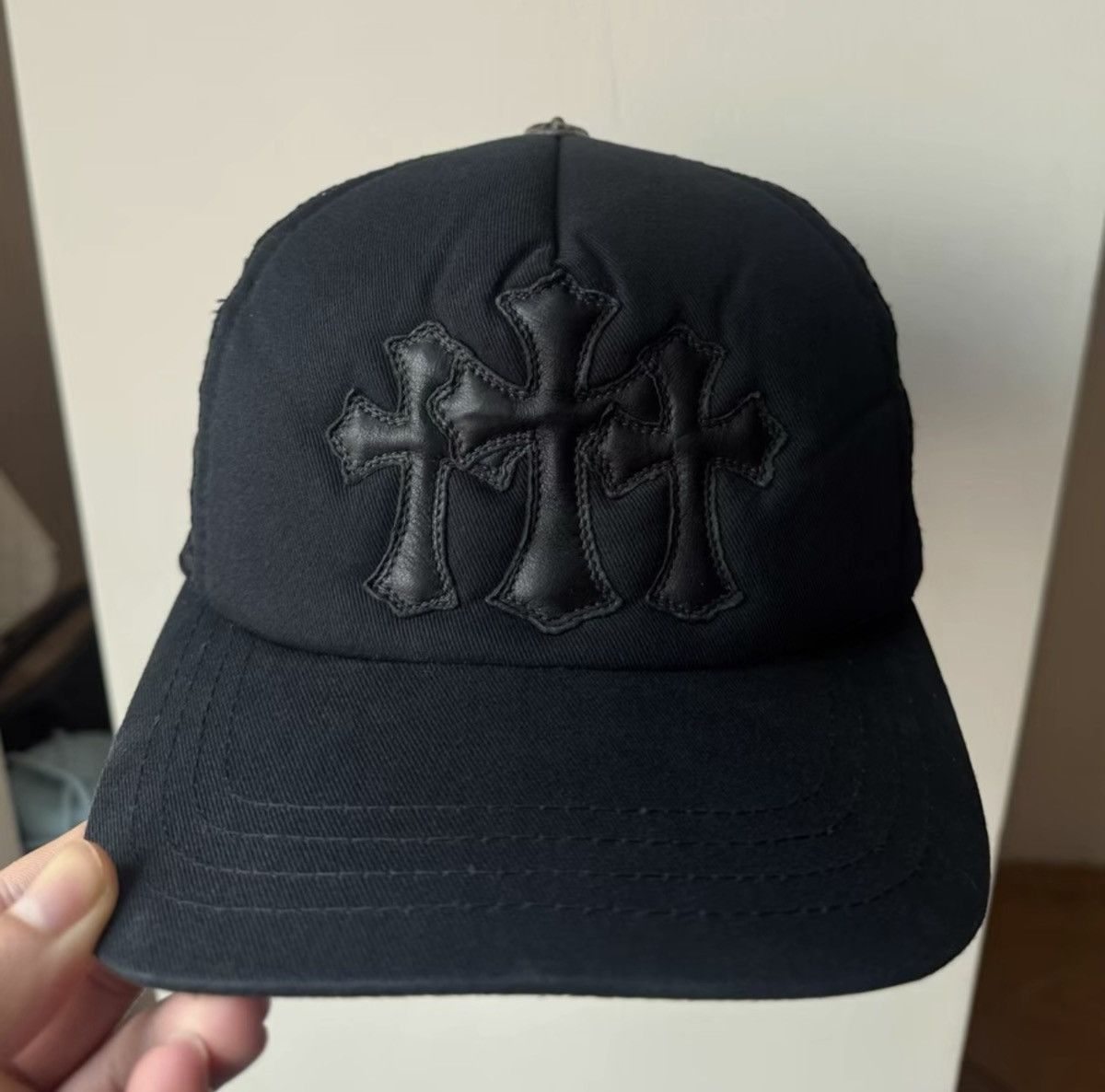 Chrome Hearts Chrome Hearts Black Triple-Cross Patch Leather Baseball Cap Size ONE SIZE - 1 Thumbnail