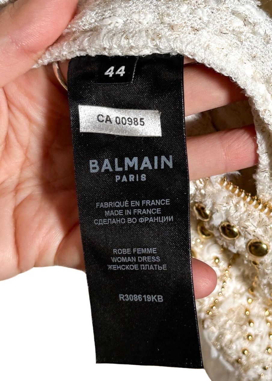 Balmain Balmain Ivory Gold Studded Embellished Tweed Dress Size XXL / US 16-18 / IT 52-54 - 10 Thumbnail