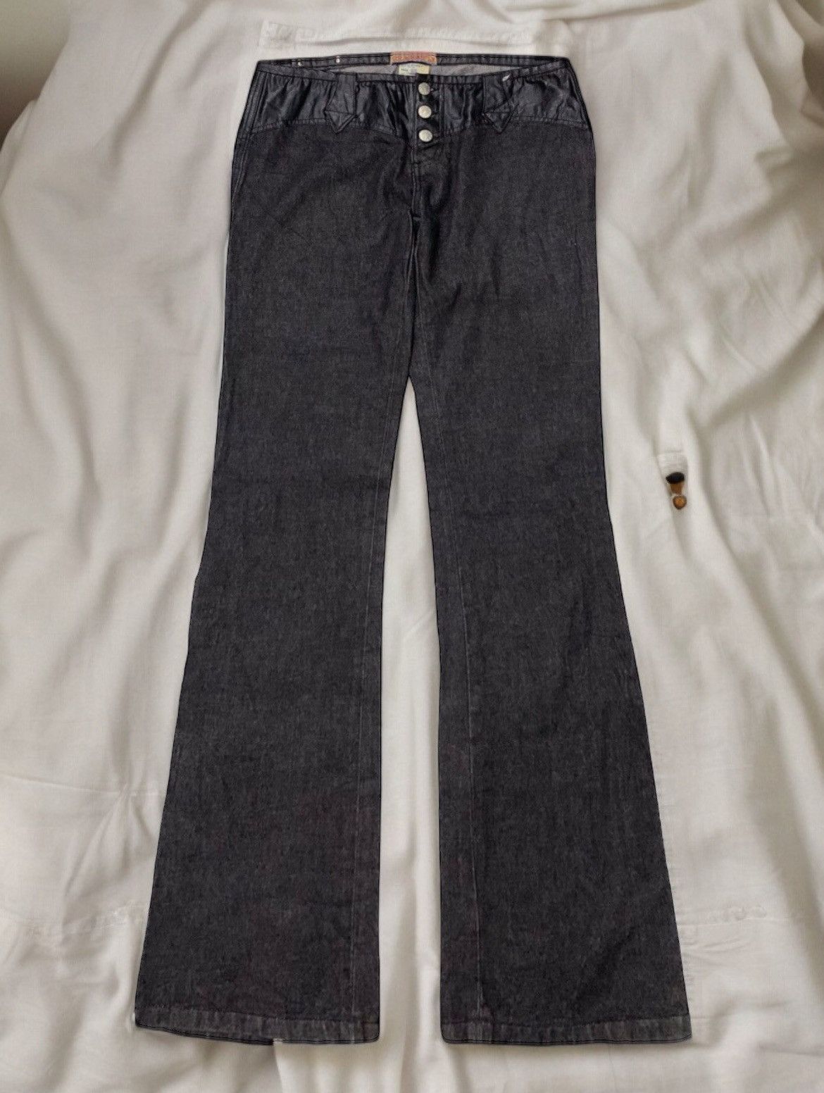 If Six Was Nine × Le Grande Bleu (L.G.B.) Vintage Balenciaga Style Leather Trimmed Zipper Flared Jeans Size US 30 / EU 46 - 2 Thumbnail