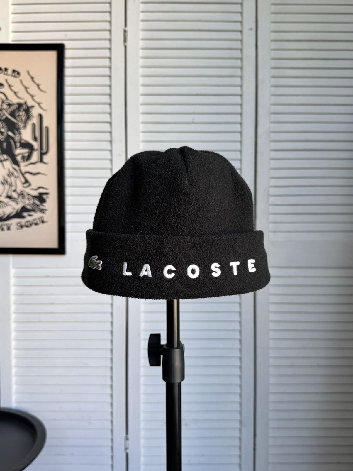 Lacoste Vintage Lacoste Beanie Fleece Hat Black Big Logo Size ONE SIZE - 10 Thumbnail