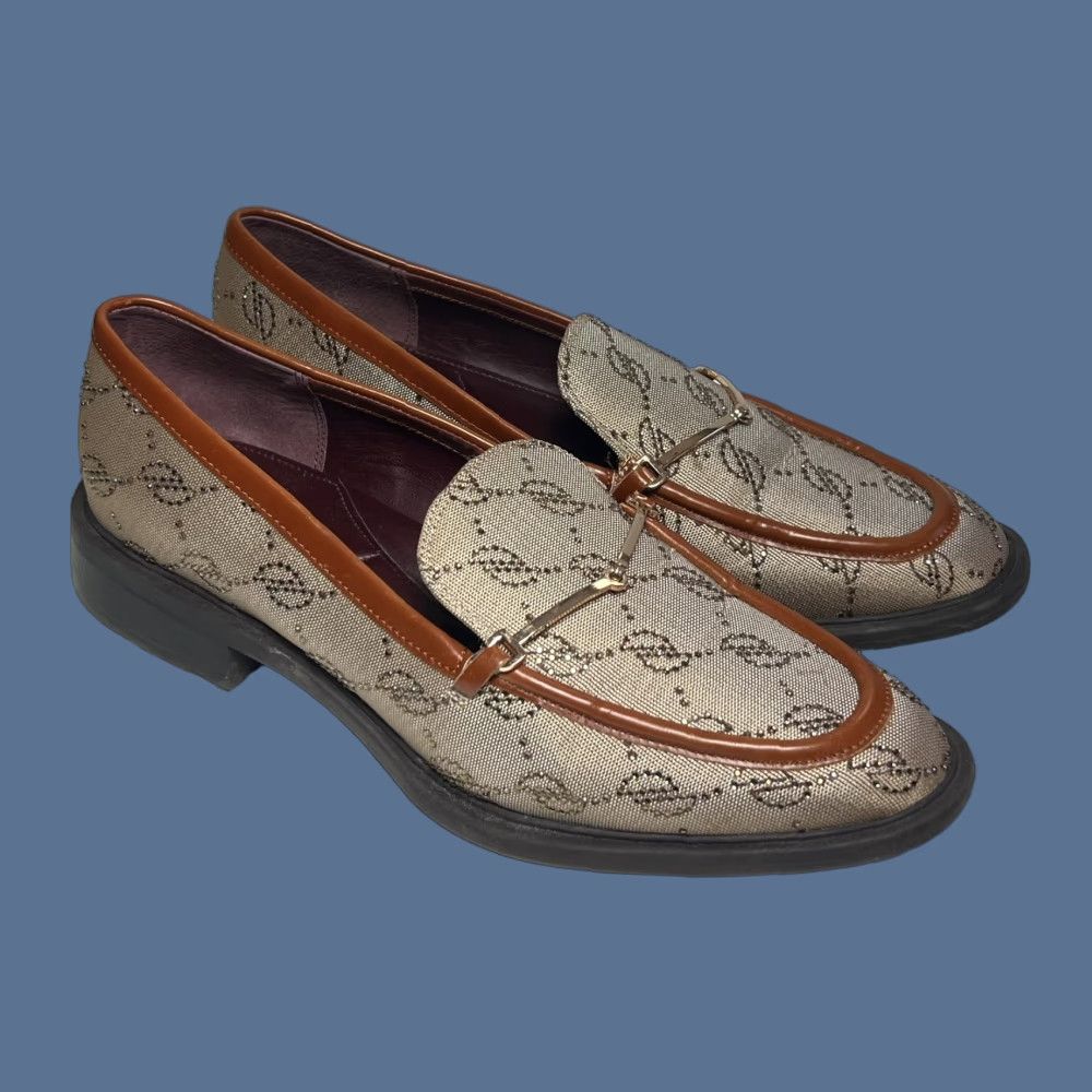 Franco Sarto Franco Sarto Jaguard Eda Women's Slip-On Leather Horsebit Loafers 10 Beige Leather Upper Med B M Gold Stitch / Metal Theme / Flat Shoes Size US 10 / IT 40 - 1 Thumbnail