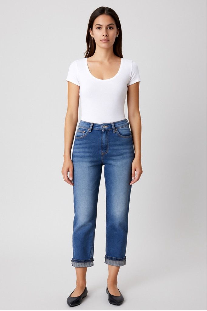 Kancan USA KanCan Cuffed Boyfriend Jeans w/ Plaid Lining Sz 31 Size 31" - 1 Thumbnail