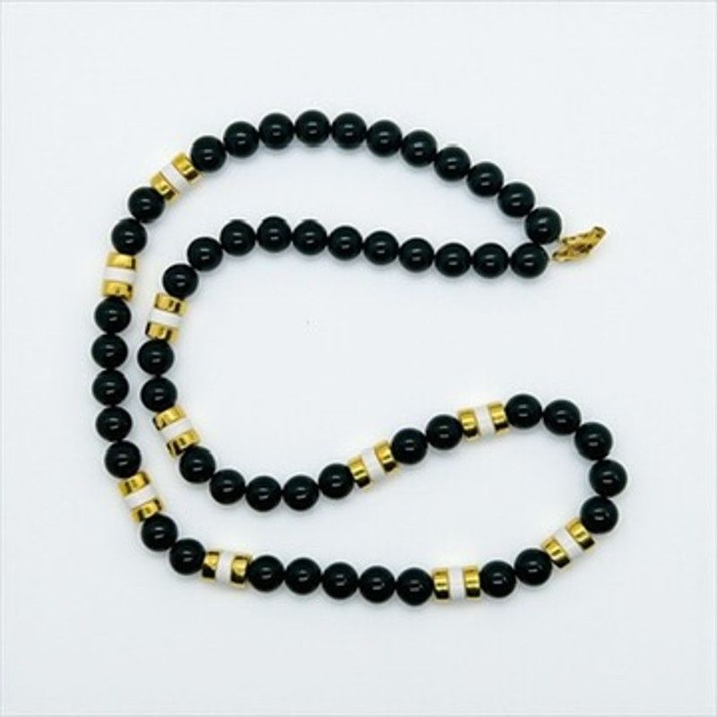 Vintage Vintage Napier Black Bead Necklace-Gold Tone Spacers-30'' Size ONE SIZE - 2 Thumbnail