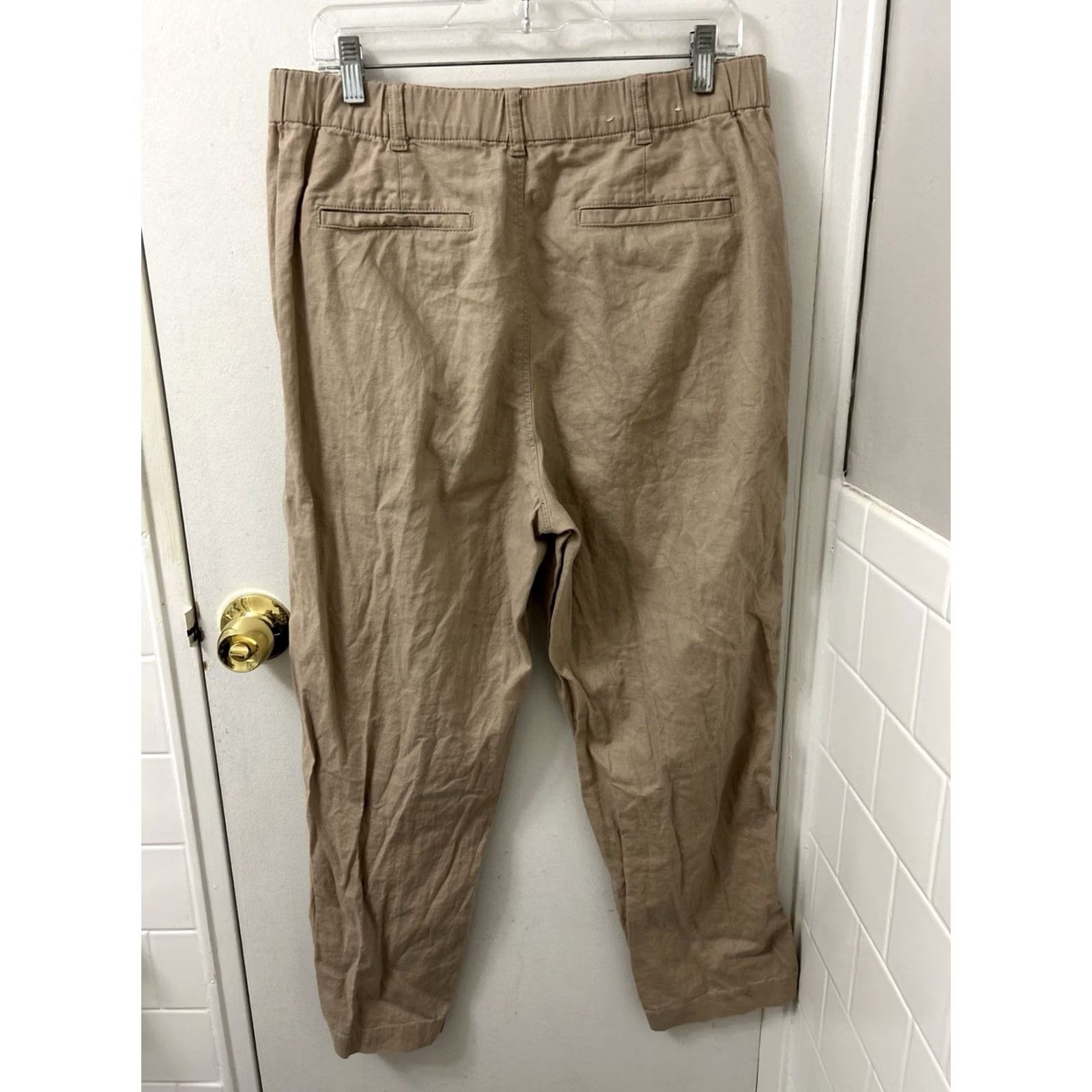 Uniqlo Uniqlo Pants Womens L 27L Tan Tapered Relaxed Elastic Waist Linen Cotton Casual Travel Size 36" / US 14 / IT 50 - 6 Thumbnail