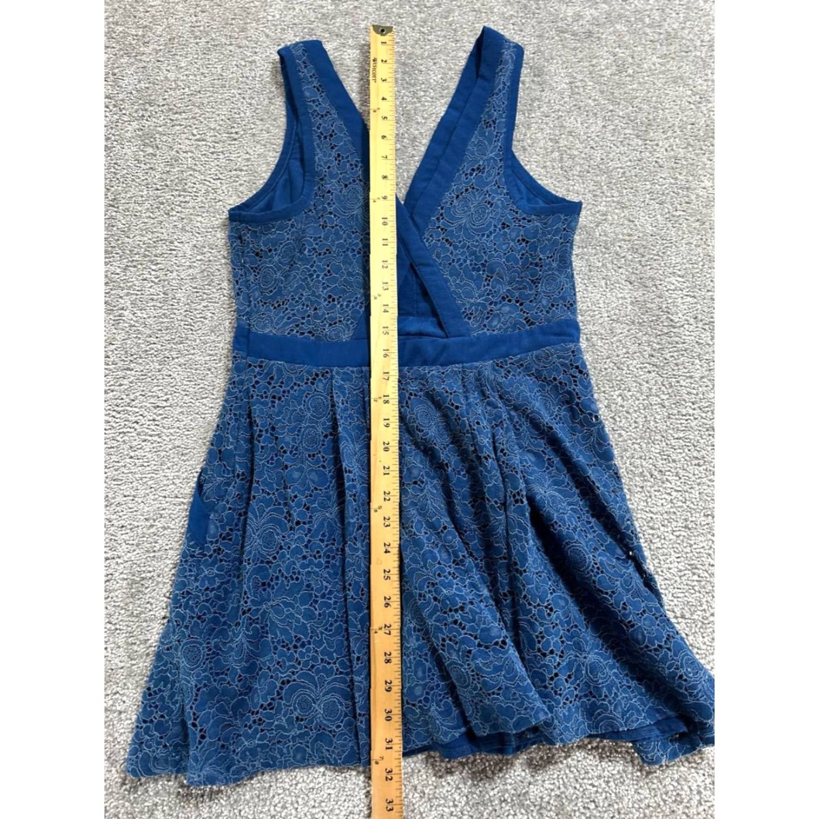 Free People Free People Lovely in Lace Mini Dress Womens Medium Blue Floral Pleated V Neck Size M / US 6-8 / IT 42-44 - 4 Thumbnail