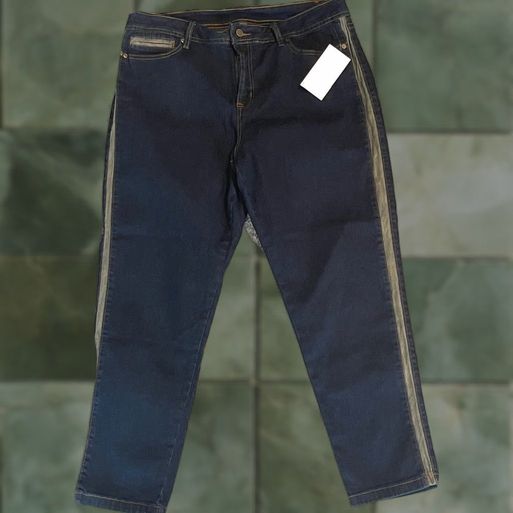 Soft Surroundings Soft Surroundings Jeans Women's 16P High Rise Skinny Dark Wash Denim 5-Pocket Zip Faux Suede Side Stretch Petite Full Length Size 38" / US 16 / IT 52 - 1 Thumbnail