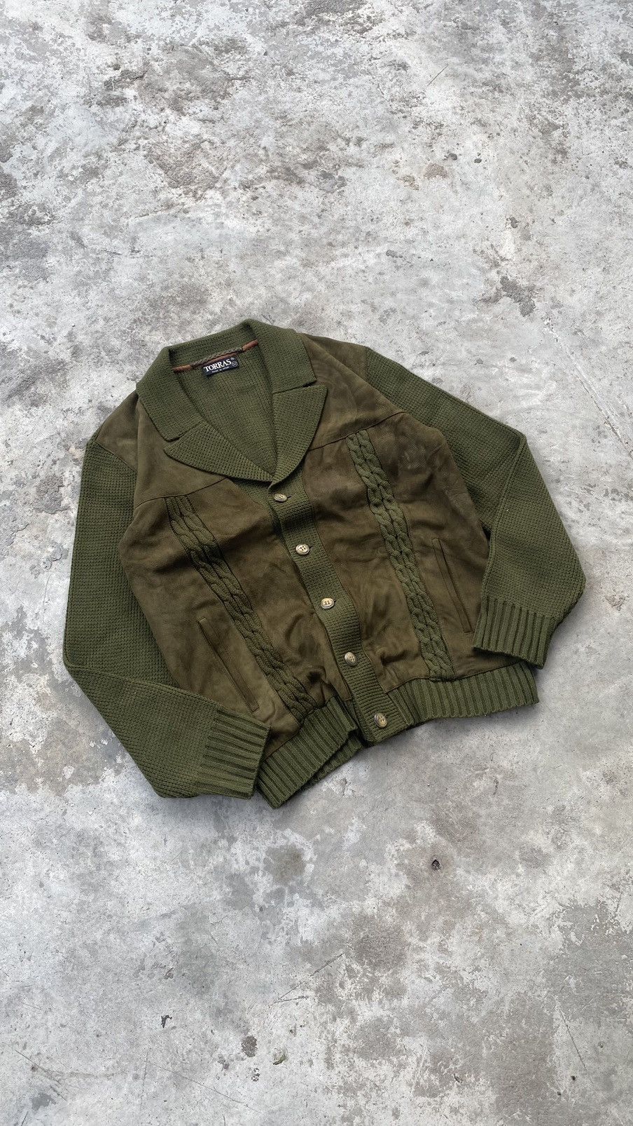 Designer × Torras Torras Suede Cable Knit Jacket 80s Spain Size US L / EU 52-54 / 3 - 1 Thumbnail