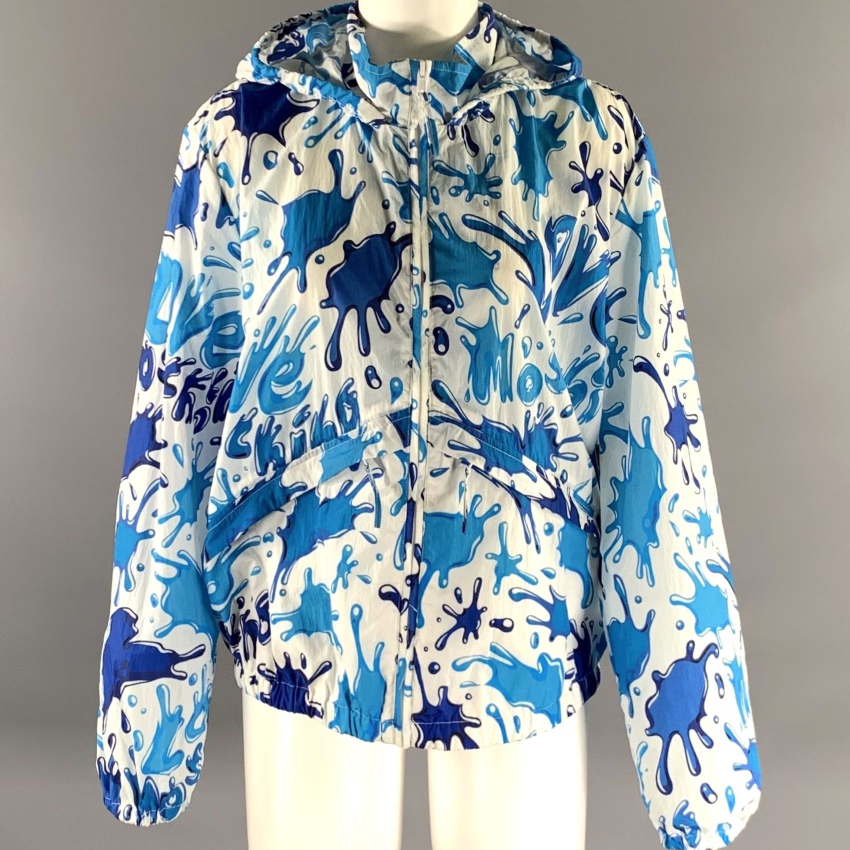 Moschino MOSCHINO Coat Womens 8 White Size Blue Polyamide Splash Raincoat Size M / US 6-8 / IT 42-44 - 2 Thumbnail