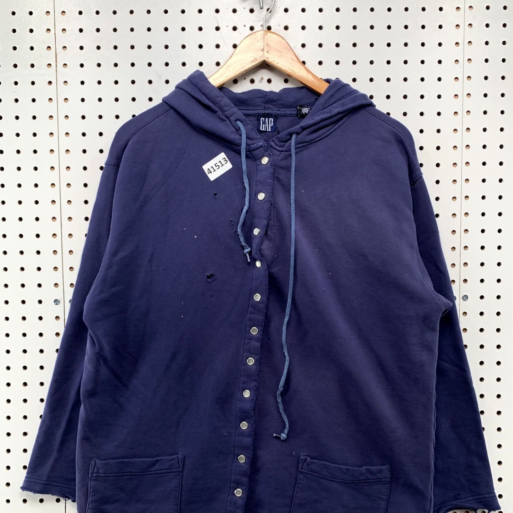 Gap VINTAGE Gap Snap Hoodie Sweatshirt Womens M Blue Distressed Hooded 22.5x27 cardigan-style Mens Womens Girls Boys Size M / US 6-8 / IT 42-44 - 5 Thumbnail
