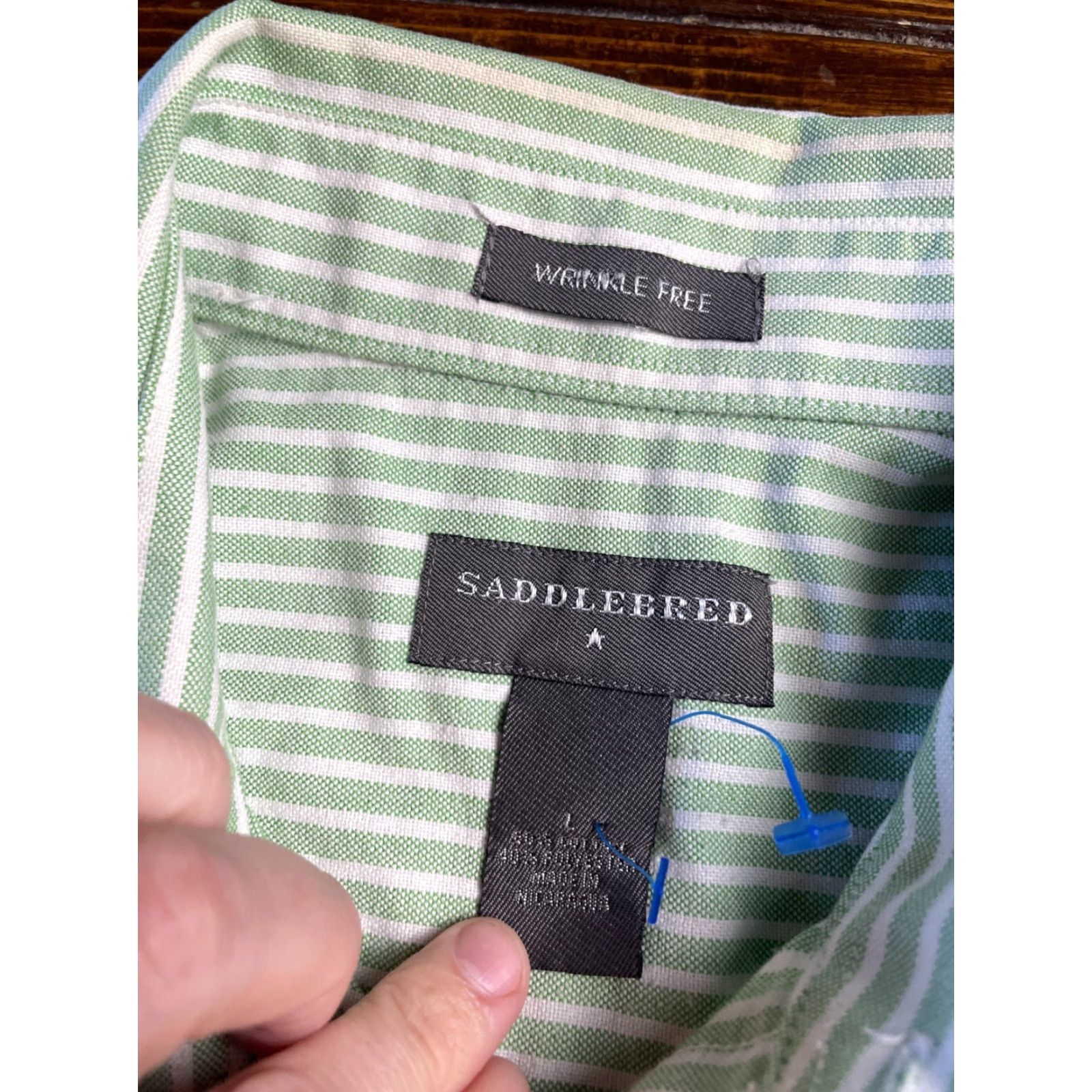 Vintage Saddlebred Shirt, Mens Size Large, Green White Striped, Button Up, Wrinkle Free, Short Sleeve, Collared, Regular, Boys? Mens. Size US L / EU 52-54 / 3 - 7 Thumbnail