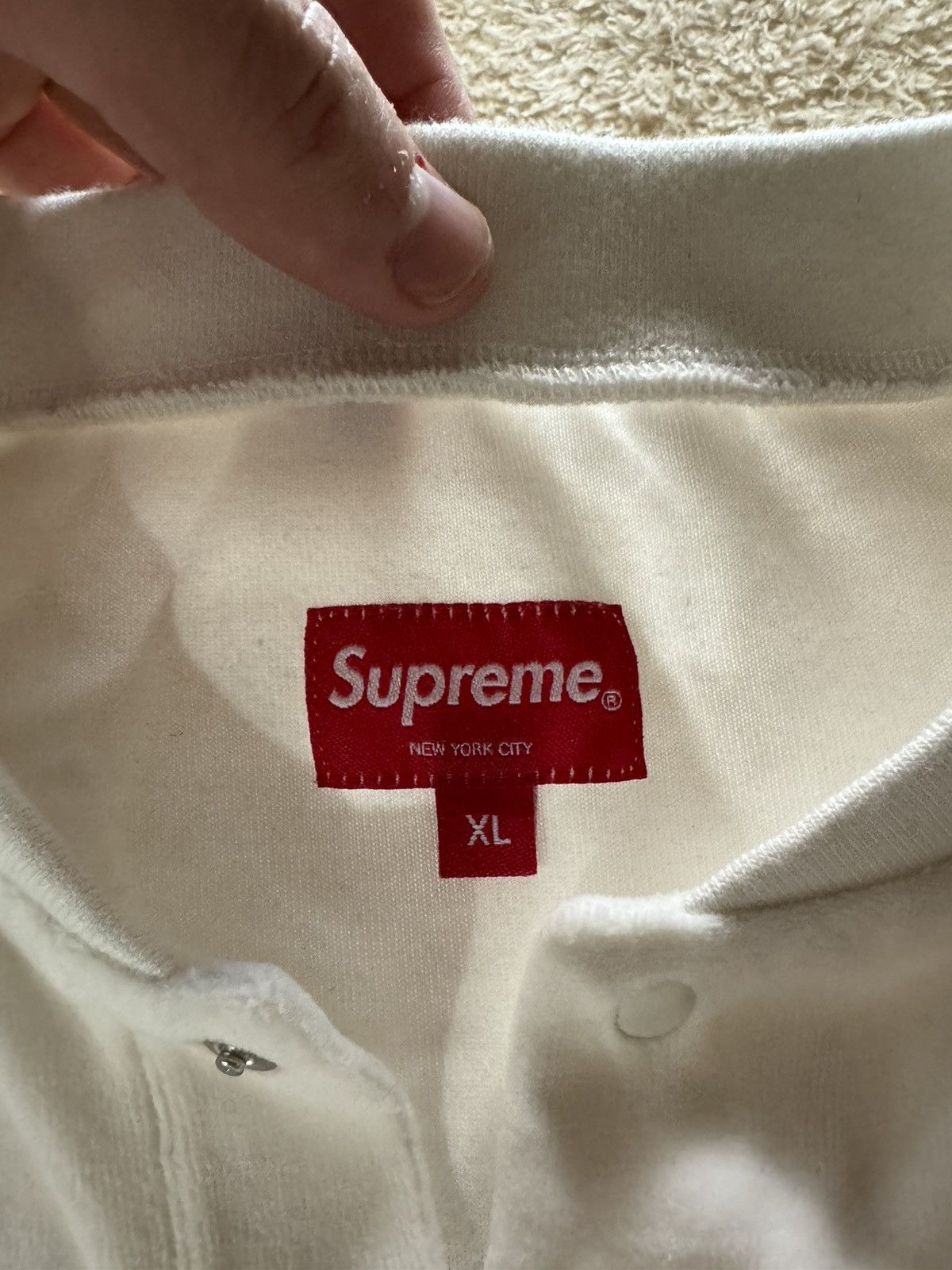 Supreme Velour Snap Henley White (Size XL) - bottlesandglasses.com.ng
