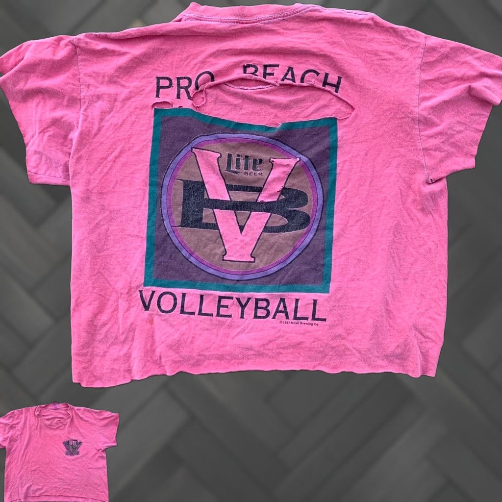 Vintage VINTAGE Tandem Sport Miller Lite Beer Pro Beach Volleyball T-Shirt Cropped XL Men 90s Graphic Print Size US XL / EU 56 / 4 - 1 Thumbnail
