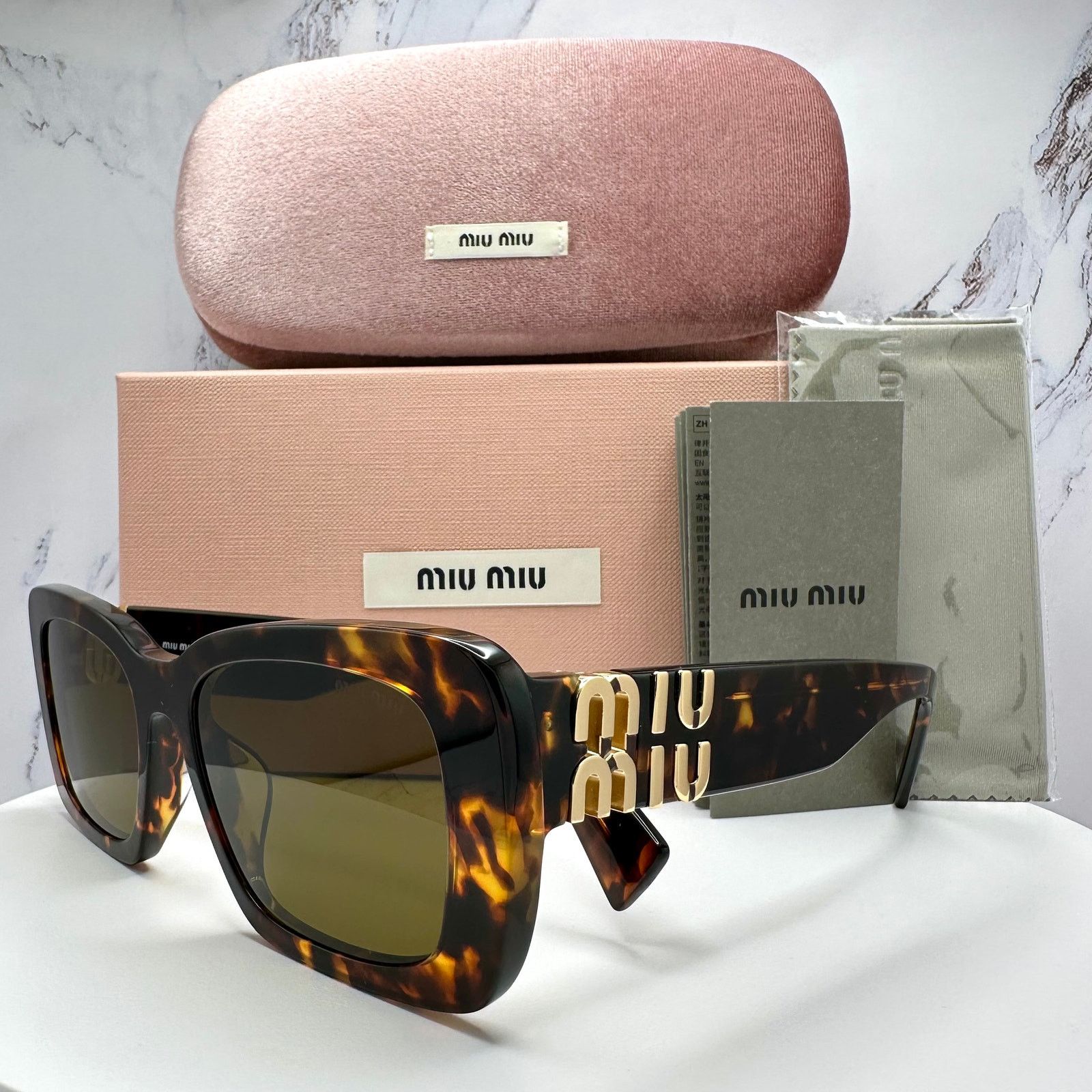 Miu Miu New MIU MIU Sunglasses Brown Tortoise Gold Metal Logo Size ONE SIZE - 1 Thumbnail