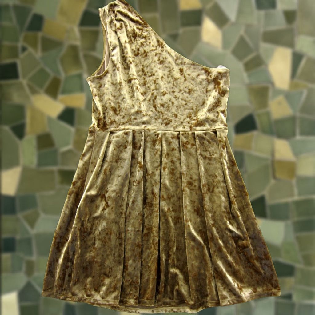 BCBGeneration BCBGeneration Gold Velvet Stretch Pleated One Shoulder Sheath Dress Large Dress BCBGeneration Womens Size L / US 10 / IT 46 - 1 Thumbnail