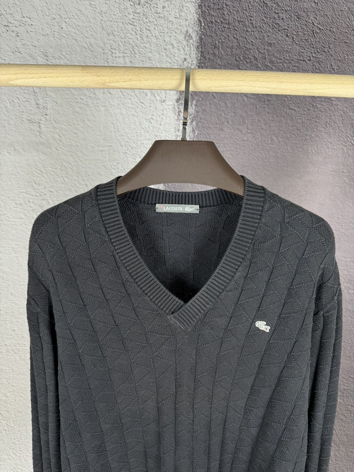 Lacoste × Vintage Lacoste vintage v-neck black faded sweater grey label Size US XL / EU 56 / 4 - 7 Thumbnail
