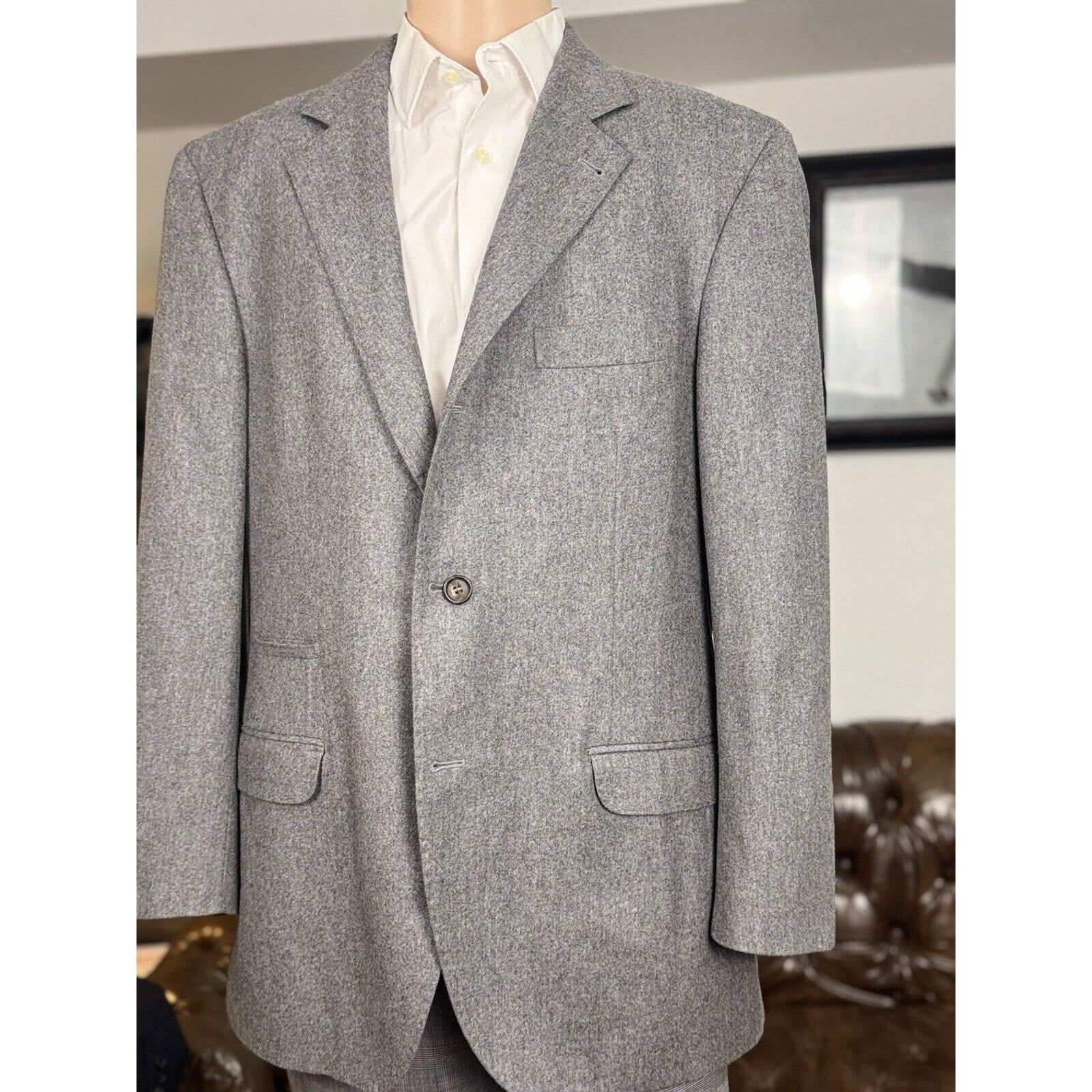 Brunello Cucinelli Brunello Cucinelli Gray Flannel Tweed Blazer Wool 54/44R Size 44R - 3 Thumbnail