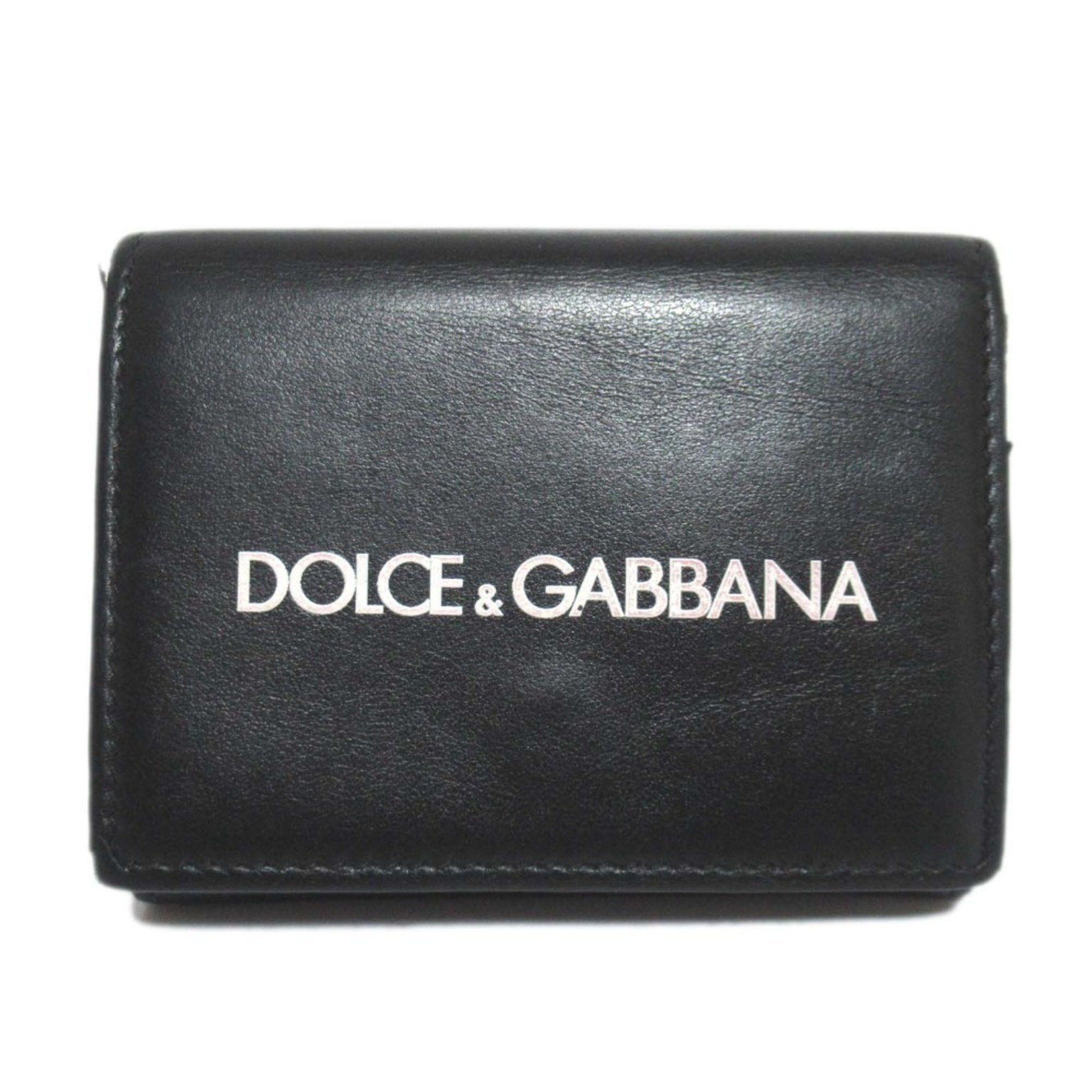 Dolce & Gabbana DOLCE&GABBANA Dolce & Gabbana Logo Print Leather Compact Wallet Tri-fold Coin Purse Black Men Women Size ONE SIZE - 1 Thumbnail