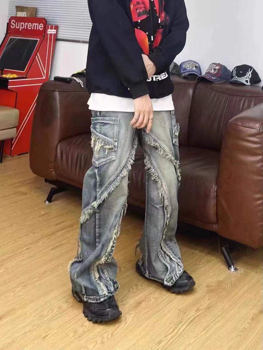 Japanese Brand × Jean Vintage washed raw edge baggy wide leg jeans Size US 32 / EU 48 - 2 Thumbnail