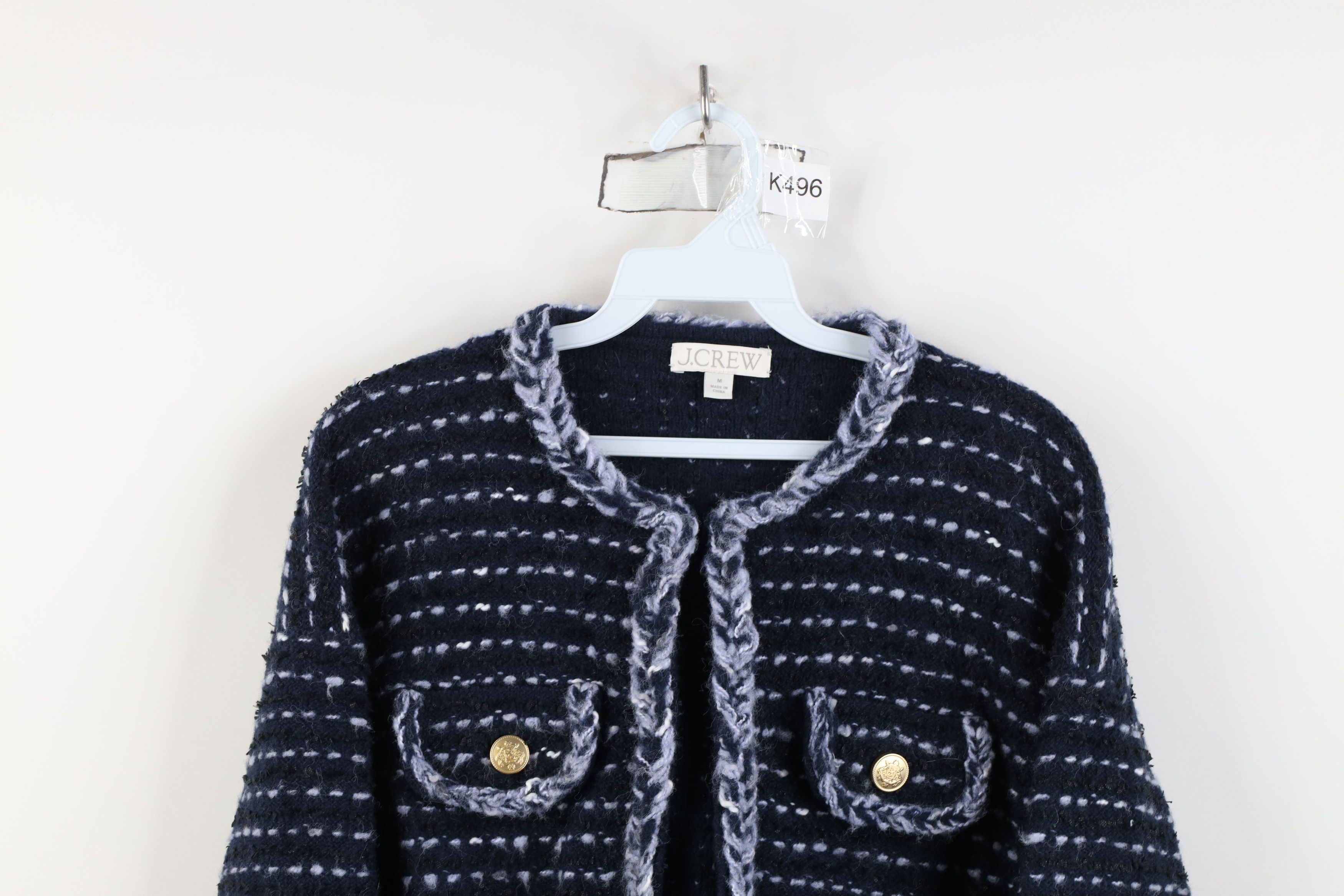 J.Crew J Crew Marled Yarn Wool Alpaca Lady Jacket Striped Blue Size M / US 6-8 / IT 42-44 - 2 Thumbnail