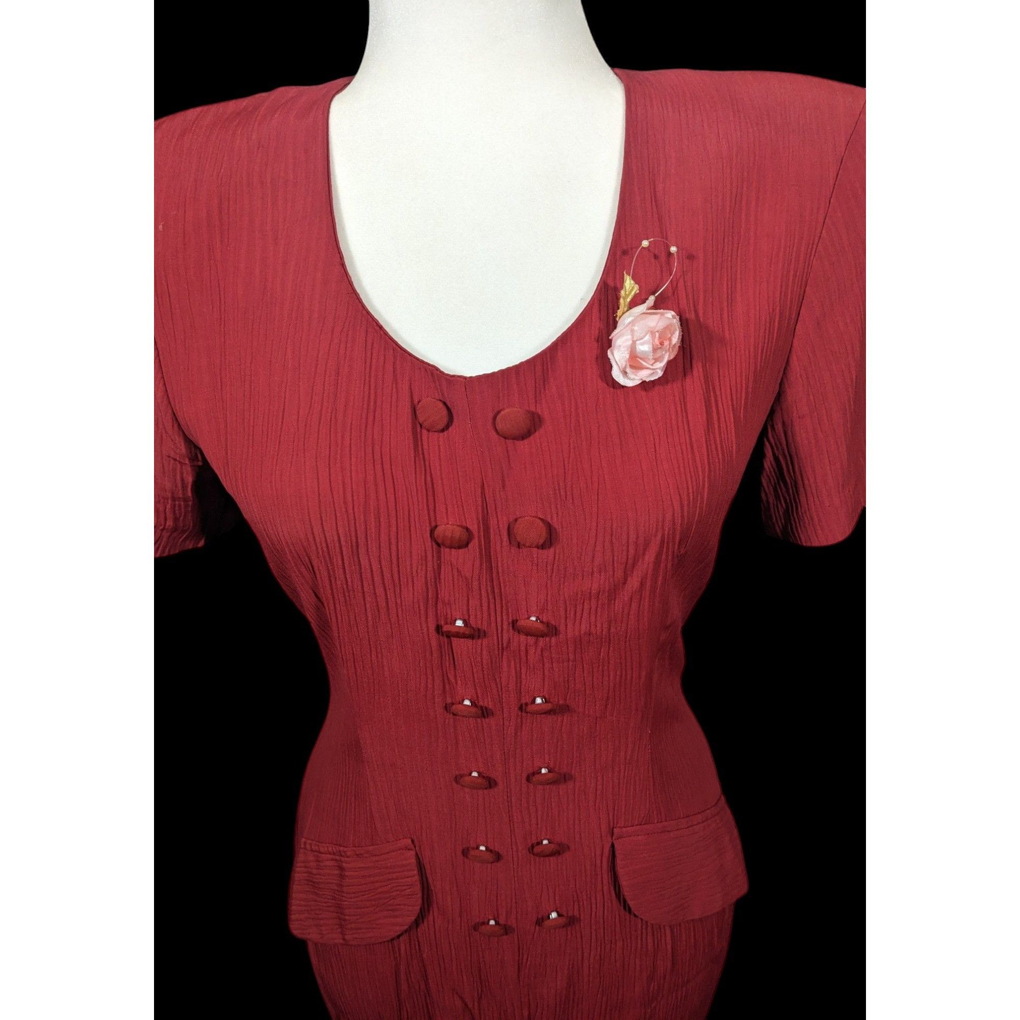 Other Vintage Marnie West Red Formal Split Front Midi Dress Size M / US 6-8 / IT 42-44 - 3 Thumbnail