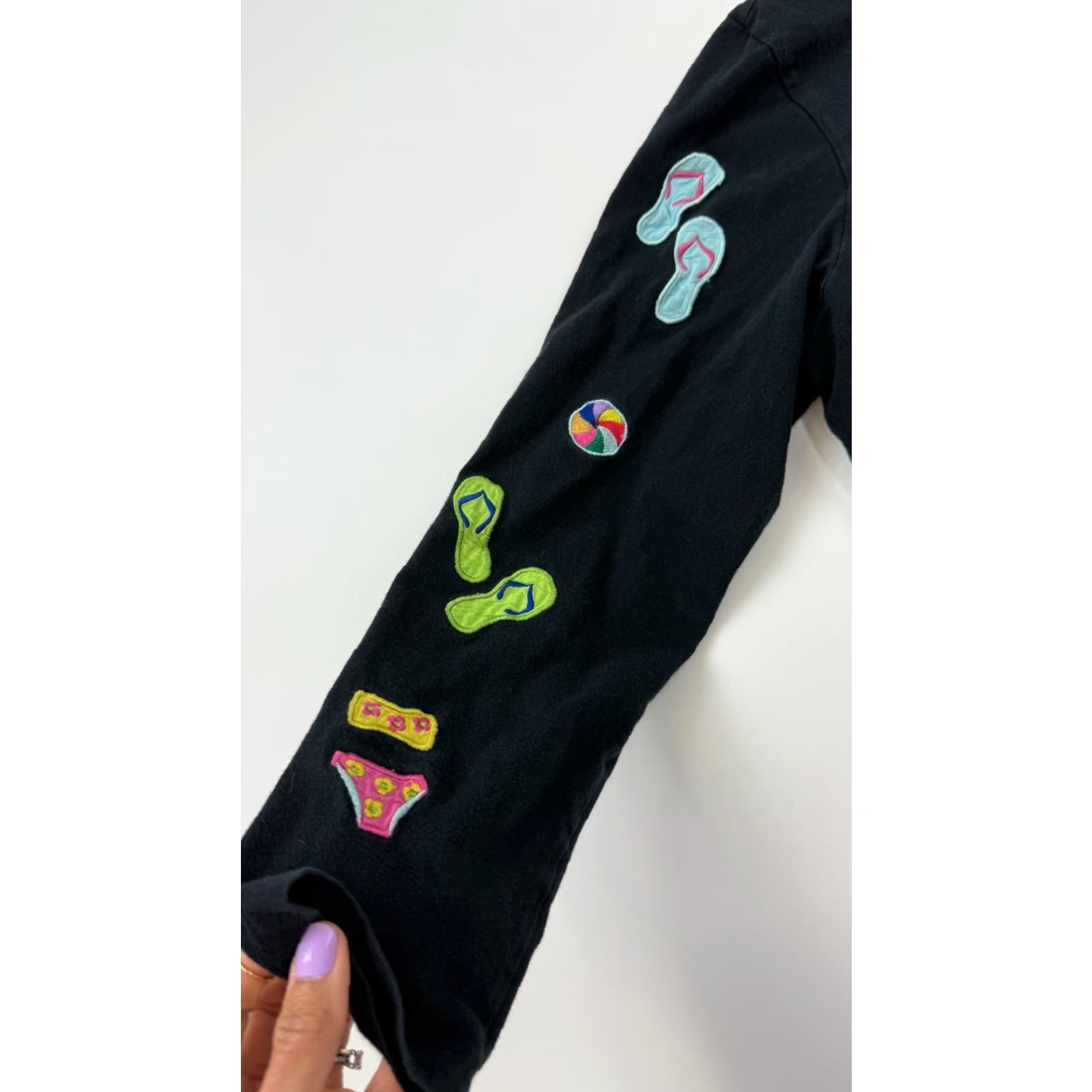 Simons Michael Simon Lite Sweater Womens M Black Crew Neck Button Front Beach Geometric Embroidered 100% Cotton Cardigan Casual Fall Winter Size M / US 6-8 / IT 42-44 - 3 Thumbnail