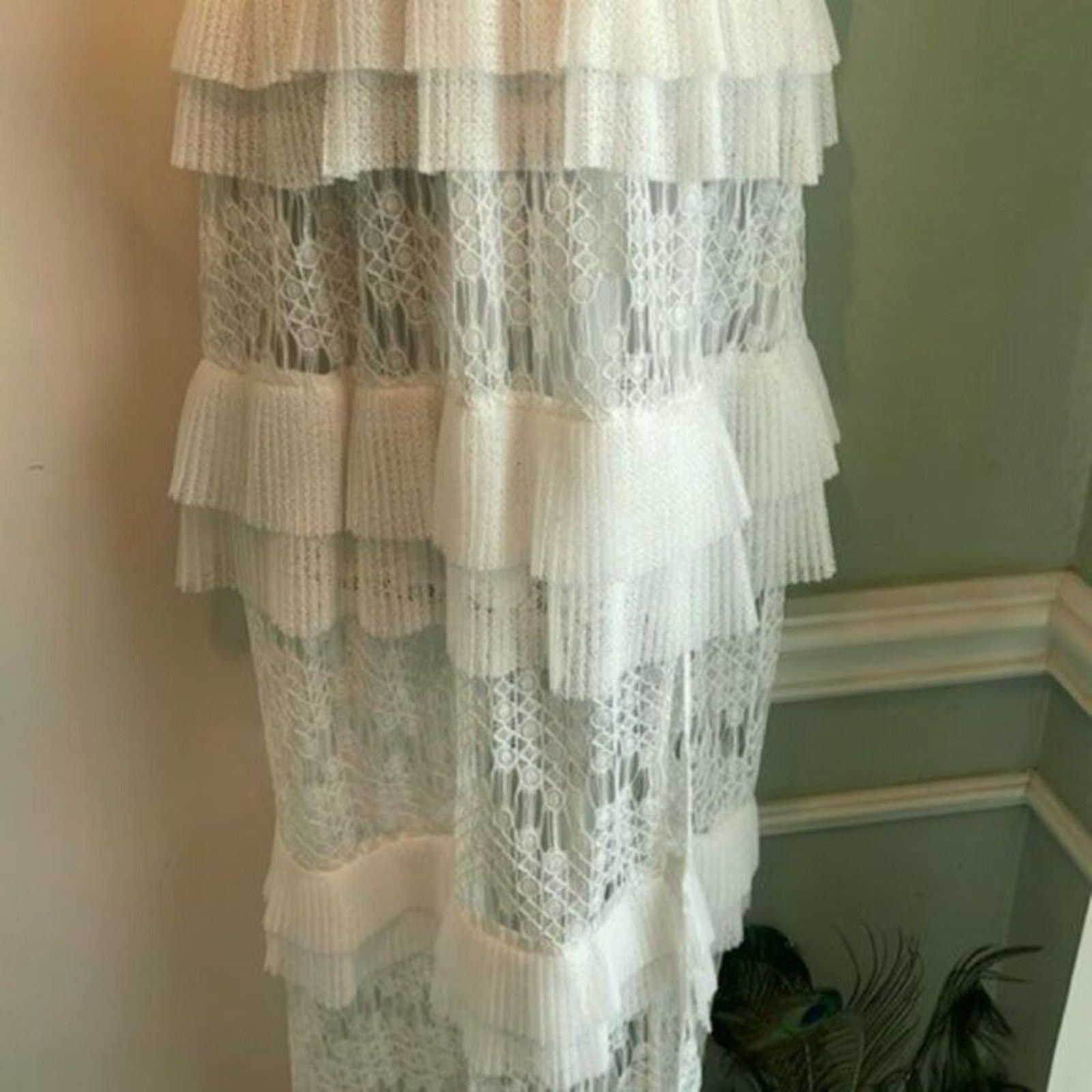 Just Cavalli Just Cavalli Dress White Lace Gown Pleated Flounce Size M / US 6-8 / IT 42-44 - 6 Thumbnail