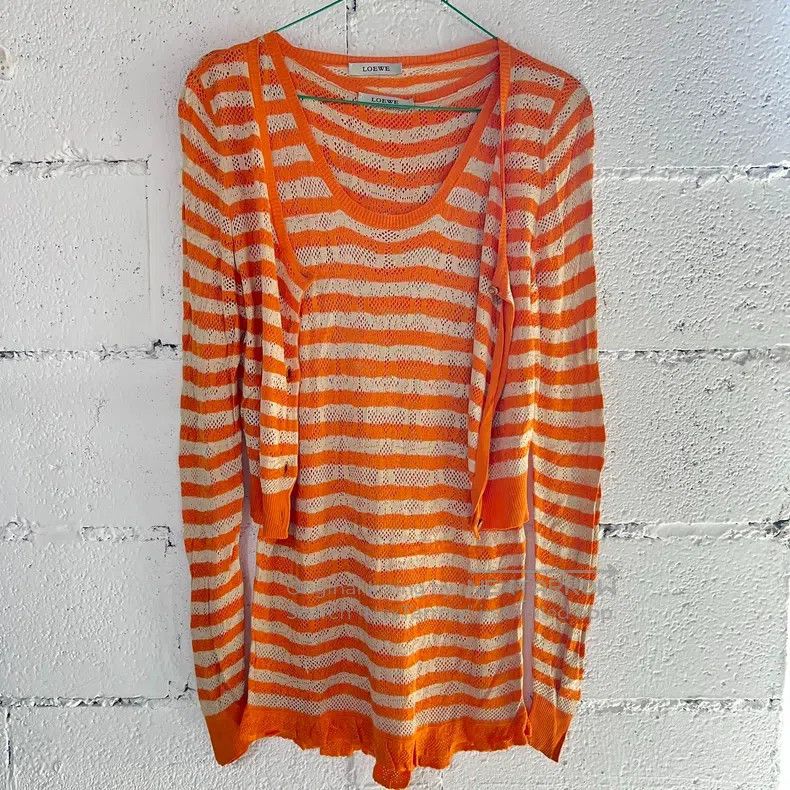 Loewe Loewe Orange and white striped knitted cardigan Size L / US 10 / IT 46 - 1 Thumbnail