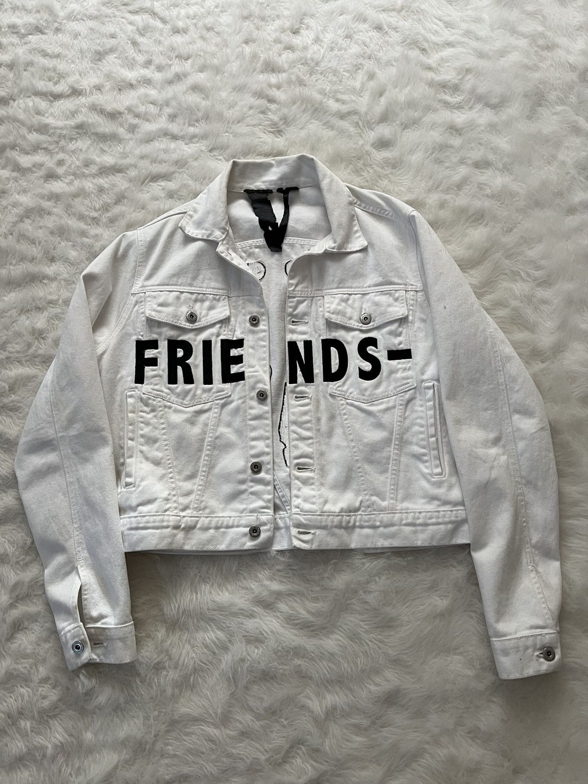 Image of Vlone Friends Denim Jacket in Black/White, Men's (Size Small)