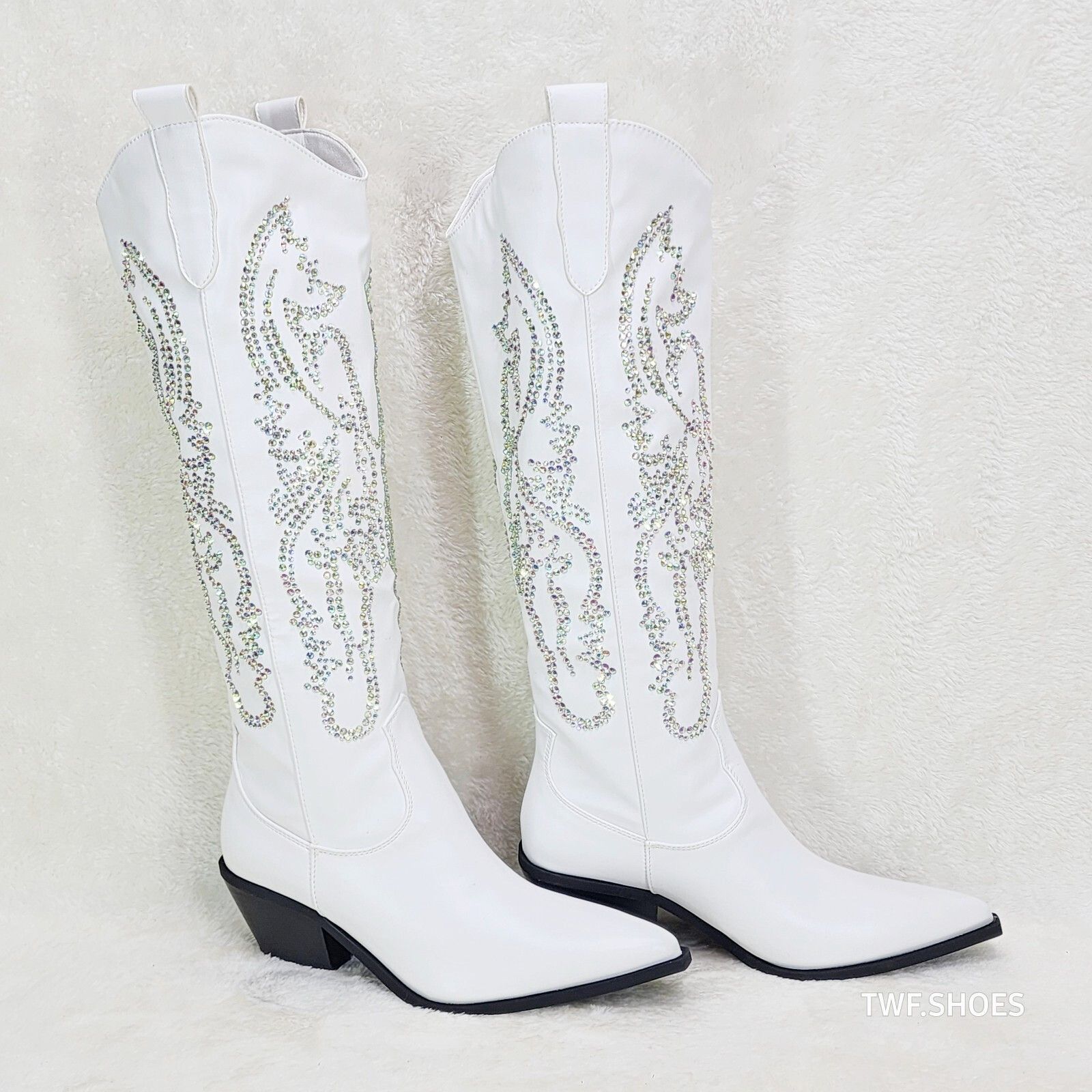 Other Razzle White Country Western Cowgirl Knee Boots Rhinestone D Size US 7.5 / IT 37.5 - 4 Thumbnail