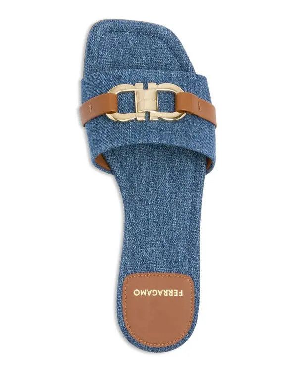Salvatore Ferragamo o1s1rm0526 Leah Gancini Slides in Blue Size US 7 / IT 37 - 3 Thumbnail