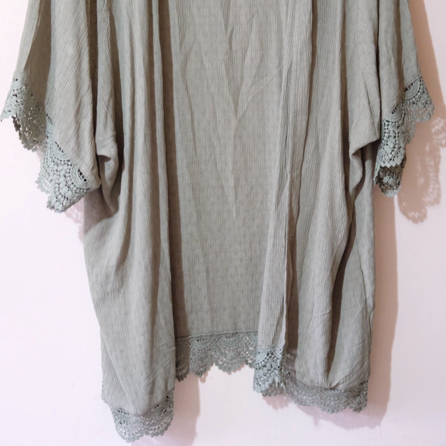 Vintage Maurices Open Front Cardigan 3/4 Sleeve Lace Trim Green Size 1 #H4-28 Size XS / US 0-2 / IT 36-38 - 3 Thumbnail