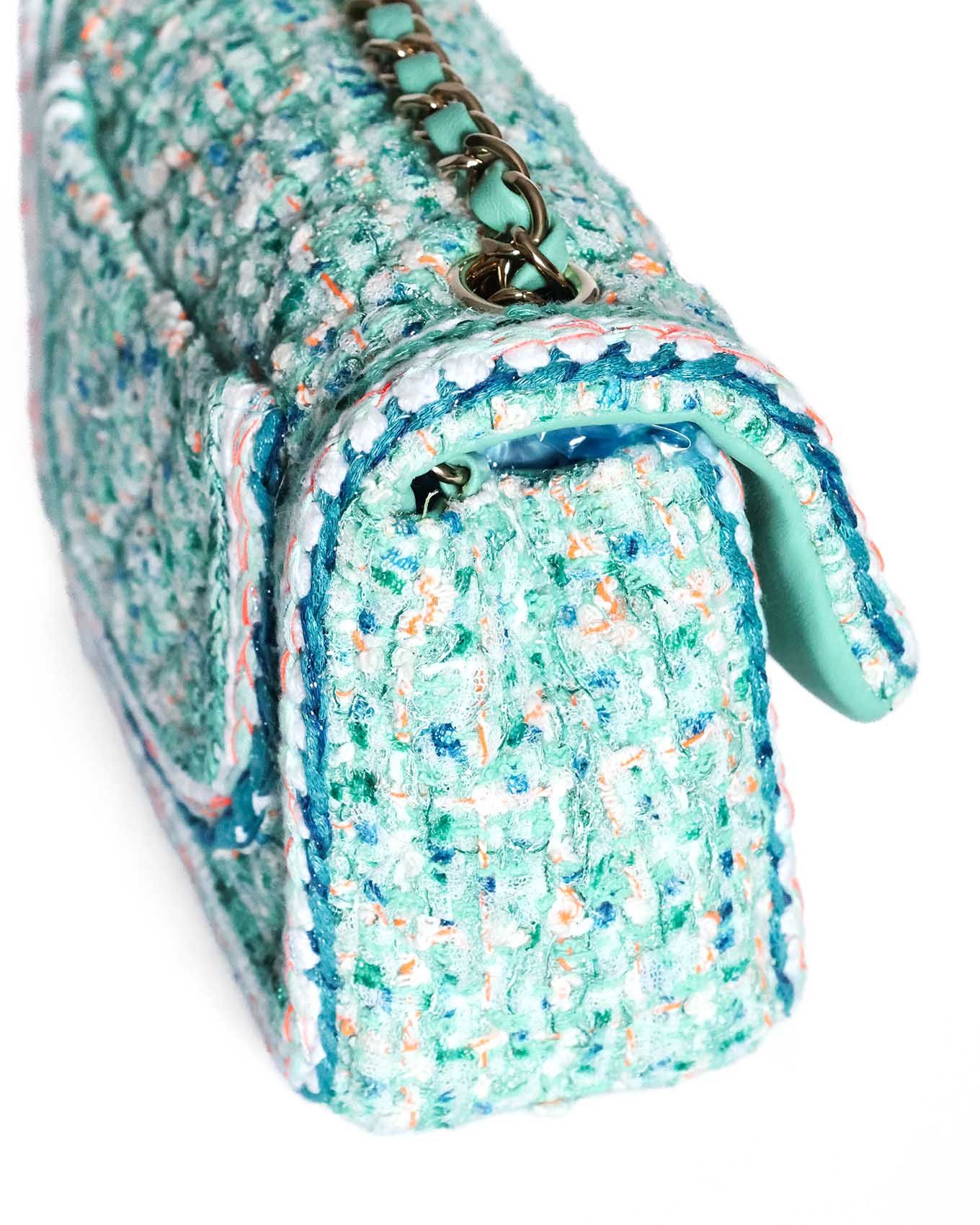 Chanel Mini Classic Flap Bag Green Multicolor Tweed 2019 Size ONE SIZE - 12 Thumbnail