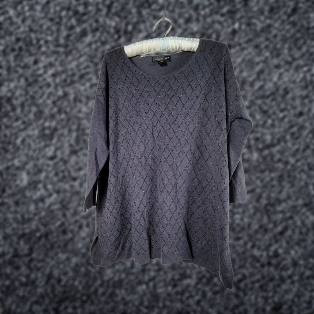 Vintage August Silk Womens Tunic Top M Dark Gray Metallic Diamond Pattern Knit Shirt Size M / US 6-8 / IT 42-44 - 1 Thumbnail