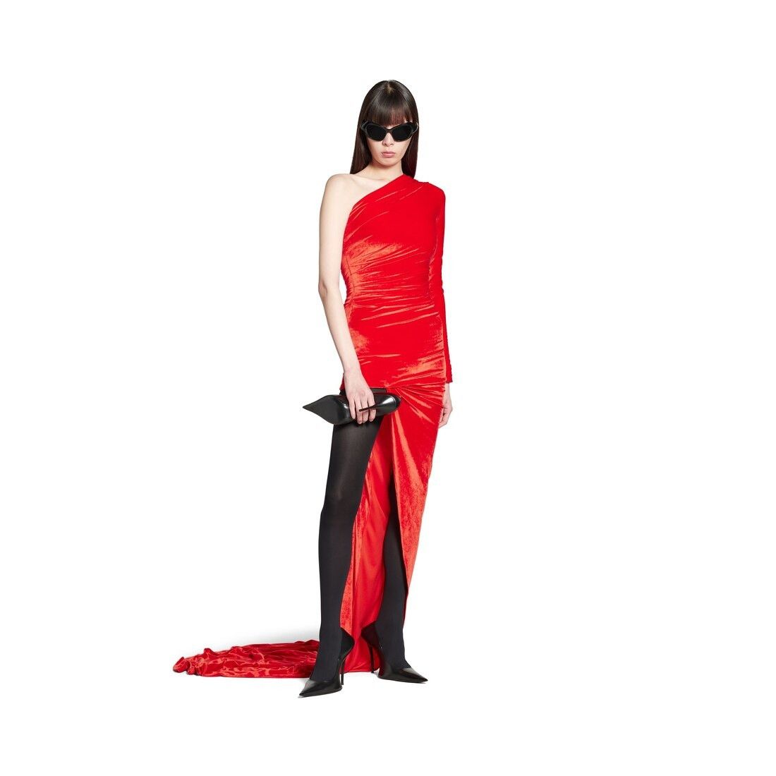 Balenciaga o1s1rm1225 Asymmetric Dress in Red Size S / US 4 / IT 40 - 2 Thumbnail
