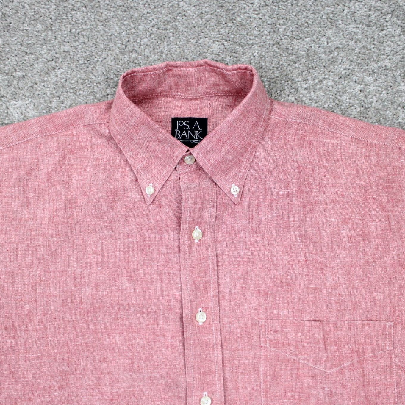 Jos. A. Bank Jos. A. Bank Shirt Mens Medium Heather Red 100% Linen Traveler's L/S Button Down Size US M / EU 48-50 / 2 - 5 Thumbnail