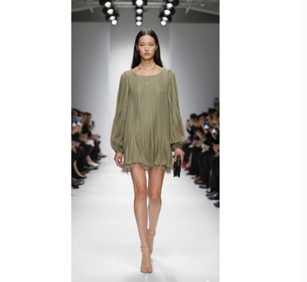Other ANDY The-Ahn 100% Silk Pleated Olive Tunic Size 10 Size L / US 10 / IT 46 - 1 Thumbnail