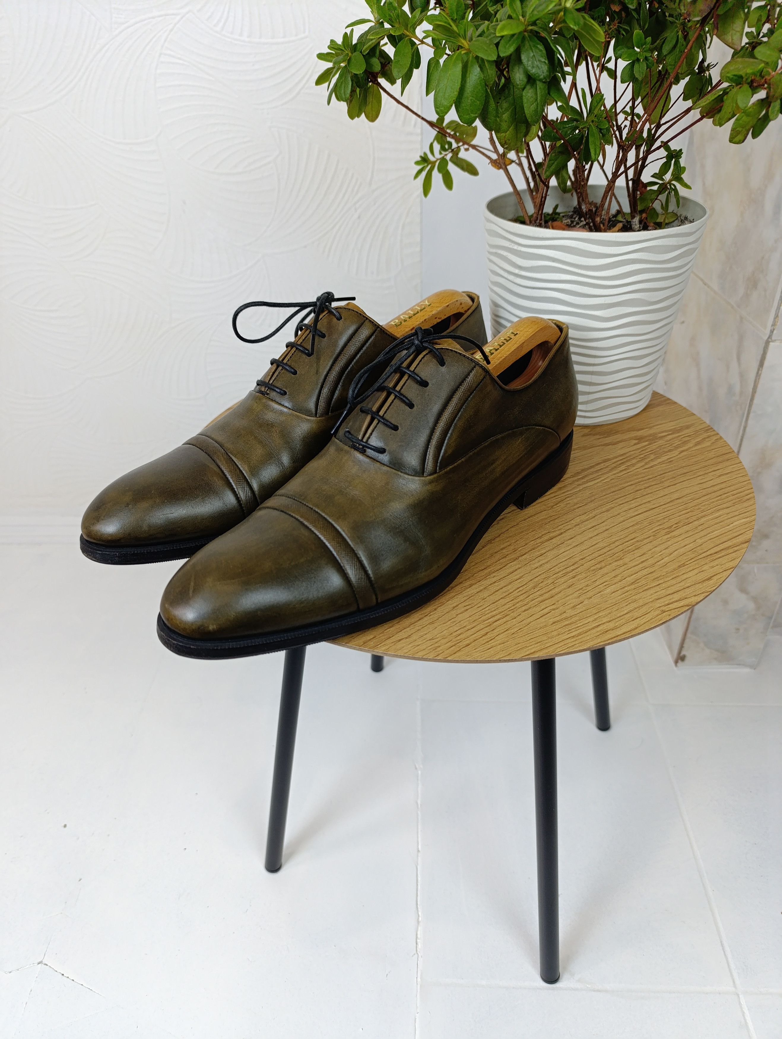 Barrett Italian Mens Leather Italian Oxford Shoes in Green (Size 10)