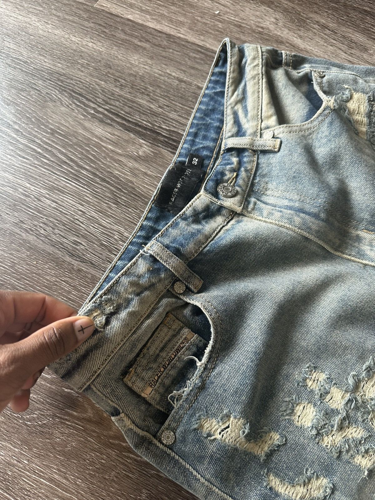 Racer Worldwide Blue Distressed Denim Jeans Size US 32 / EU 48 - 2 Thumbnail