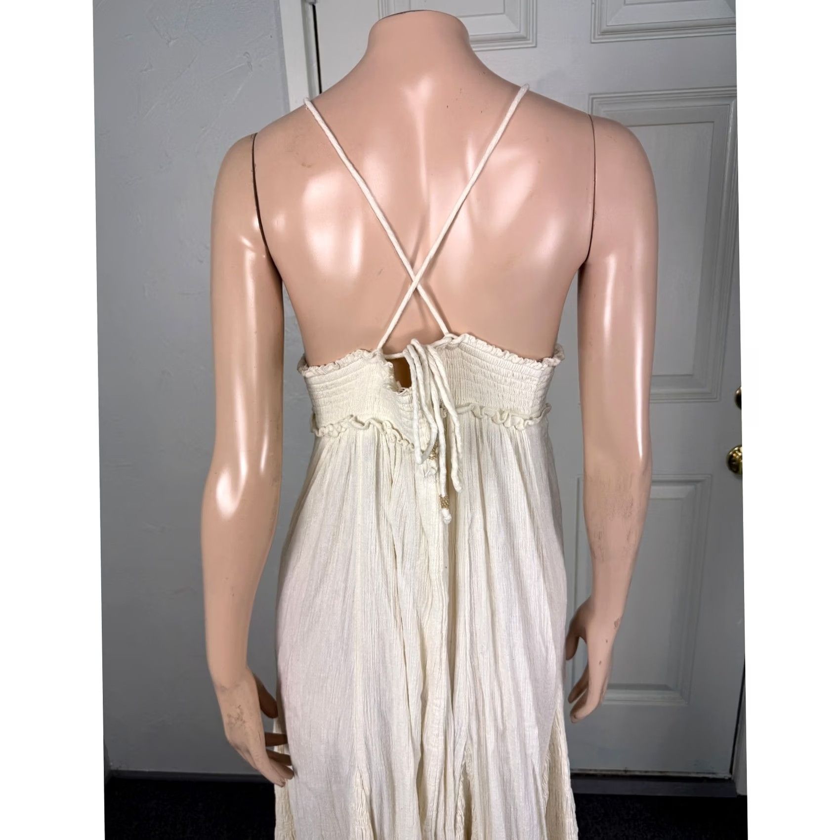 Free People Free People Dress Maxi Sleeveless Cream Cotton Bohemian V-Neck 100% Knit L Adult Womens Summer Casual NN15 Size L / US 10 / IT 46 - 6 Thumbnail